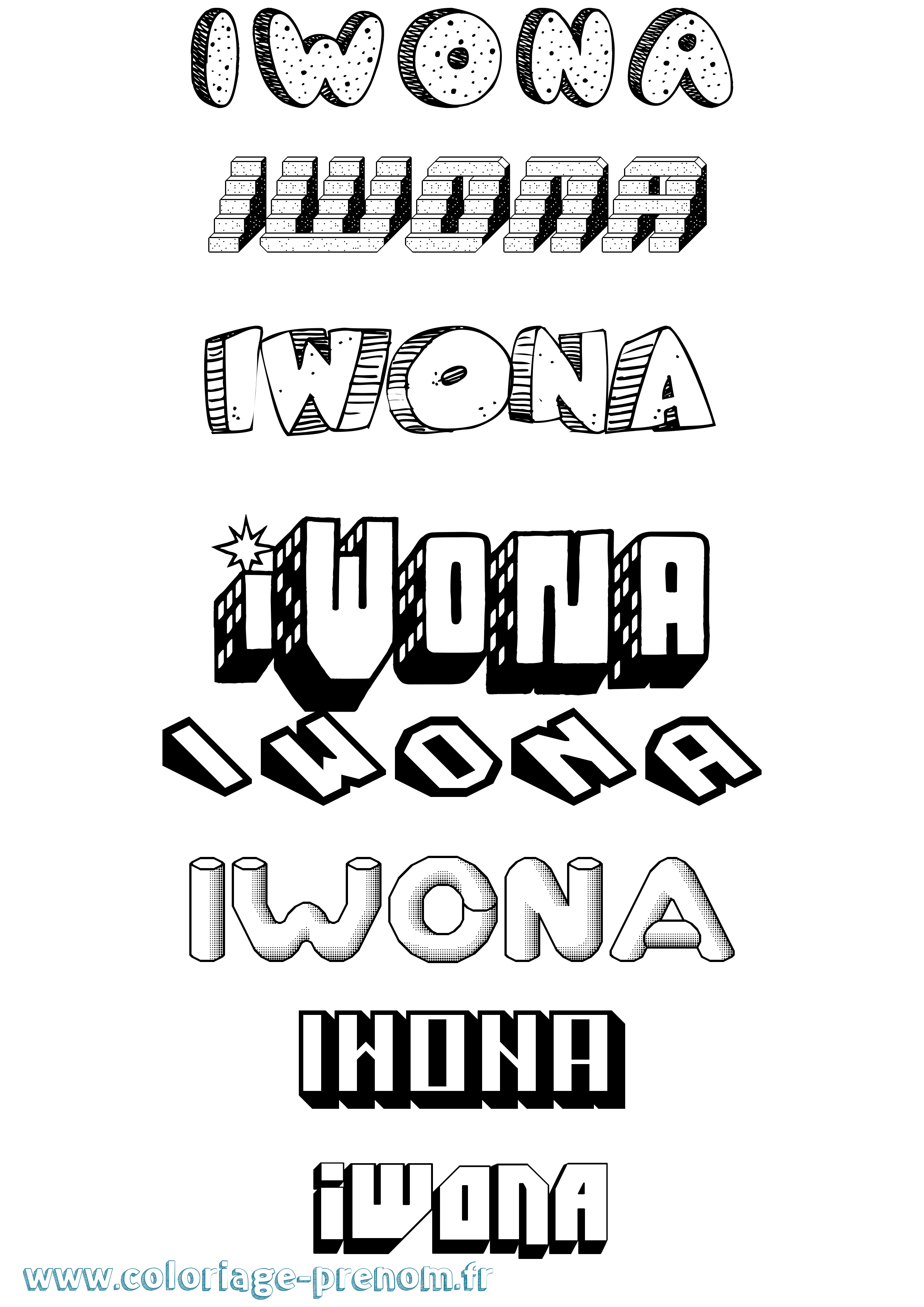 Coloriage Iwona Effet 3D Coloriage prénom Iwona Effet 3D