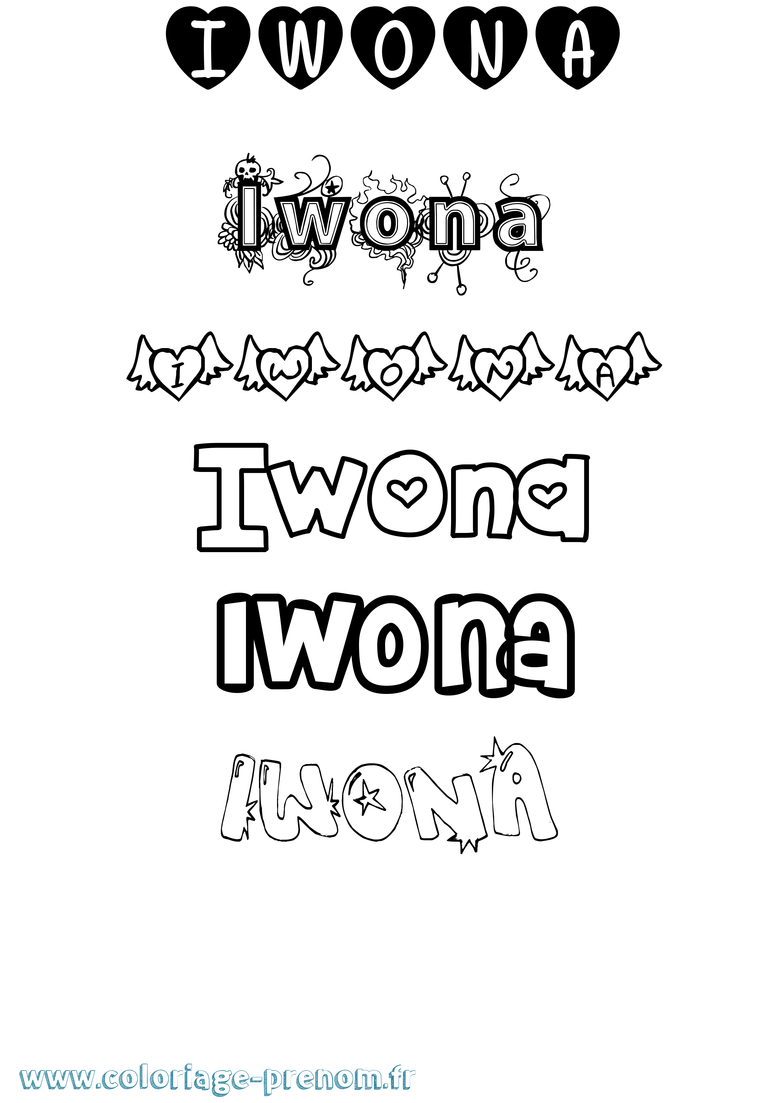 Coloriage Iwona Girly Coloriage prénom Iwona Girly