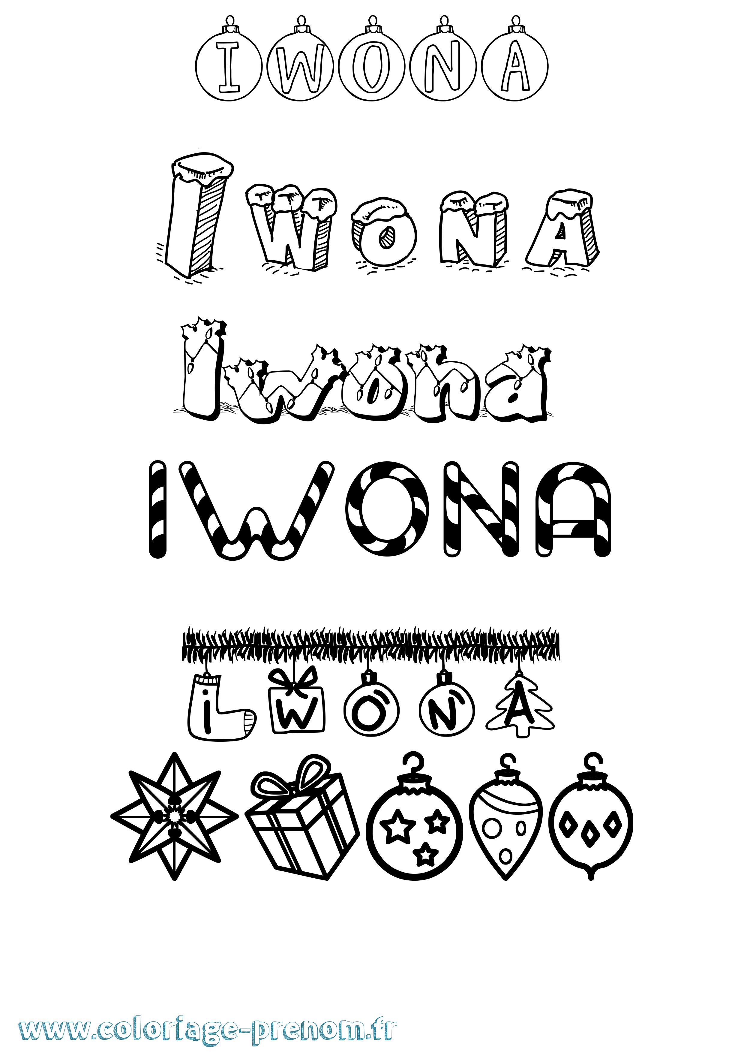 Coloriage Iwona Noël Coloriage prénom Iwona Noël