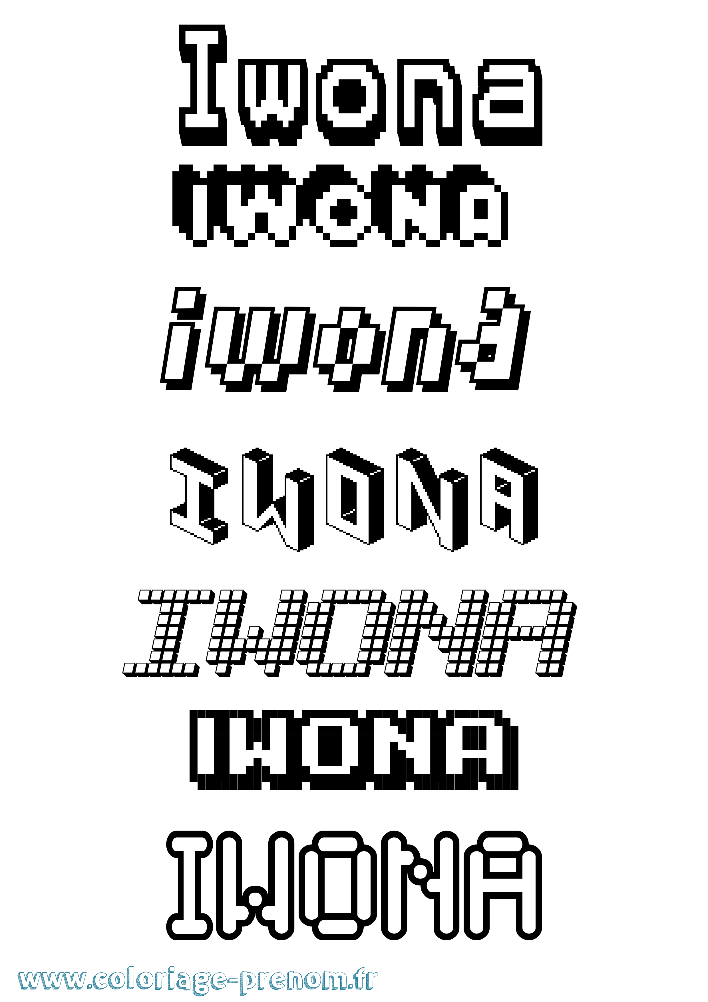 Coloriage prénom Iwona Pixel