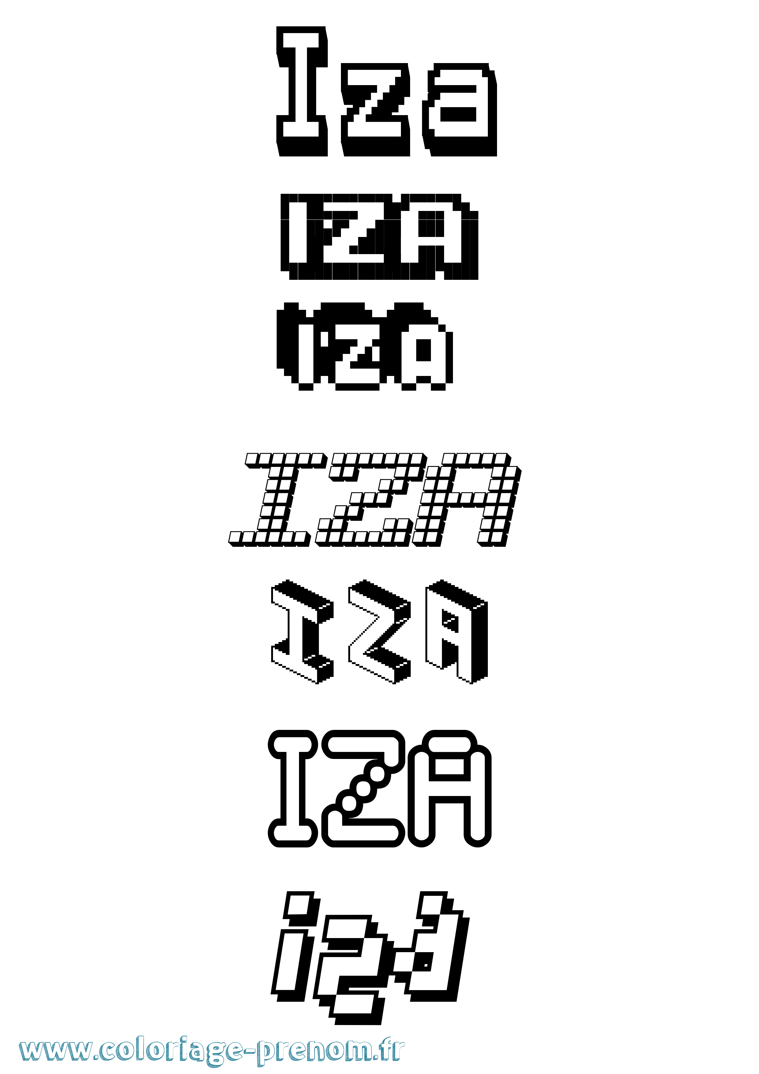 Coloriage prénom Iza Pixel