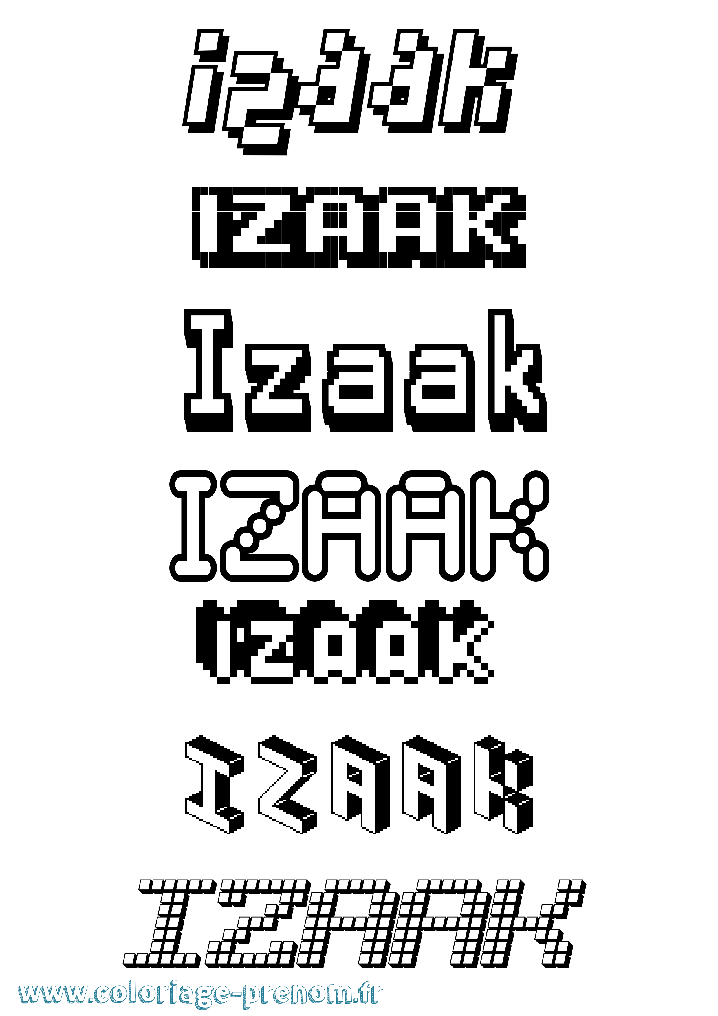 Coloriage prénom Izaak Pixel