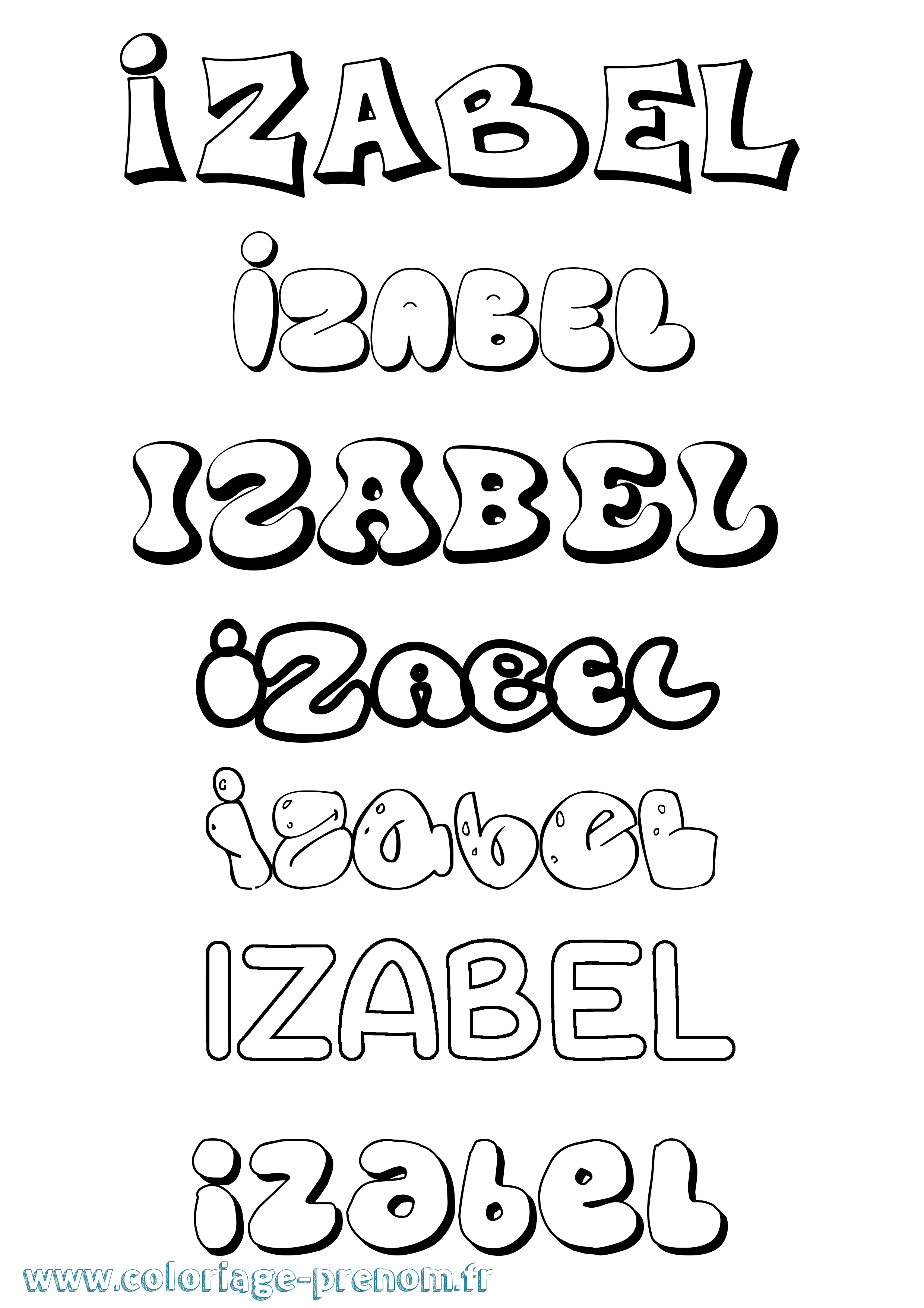 Coloriage prénom Izabel Bubble