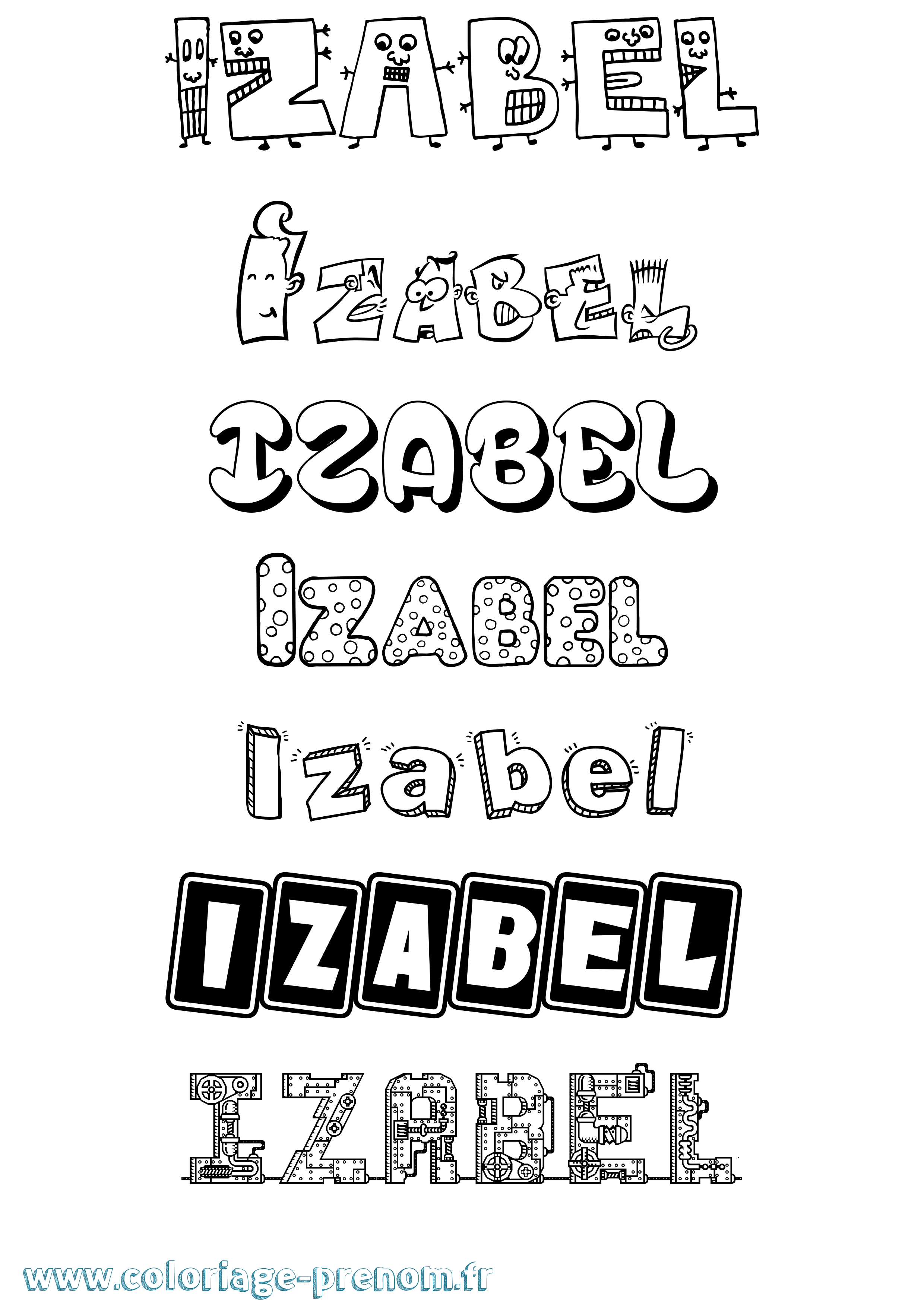 Coloriage prénom Izabel Fun