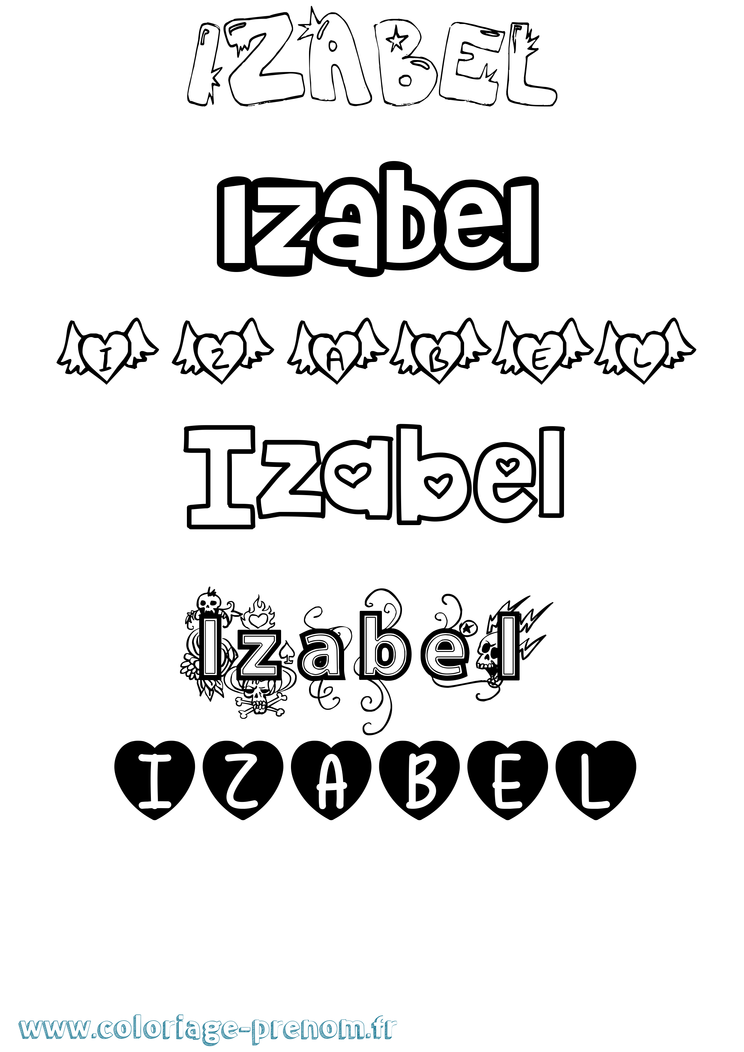 Coloriage prénom Izabel Girly