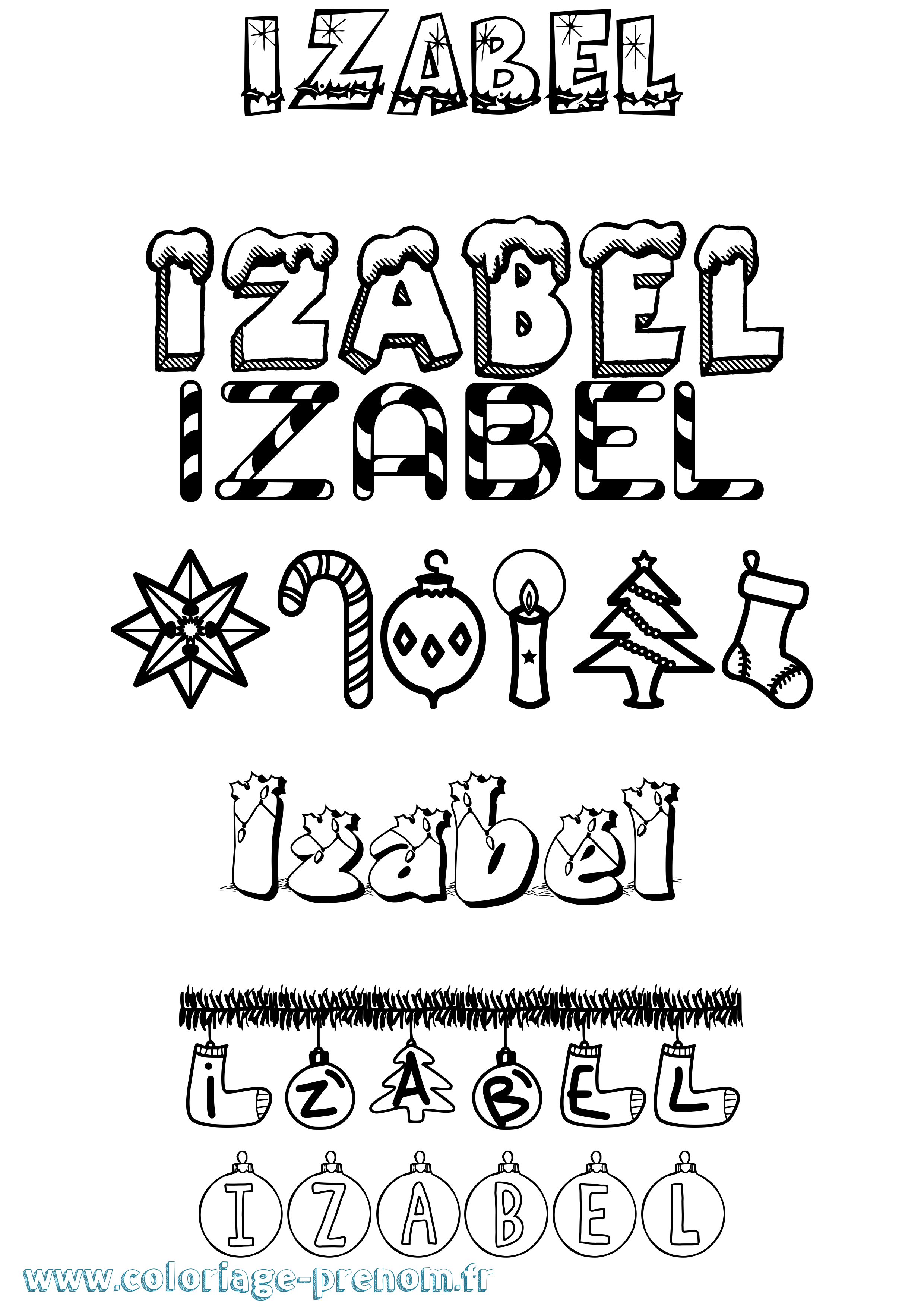Coloriage prénom Izabel Noël