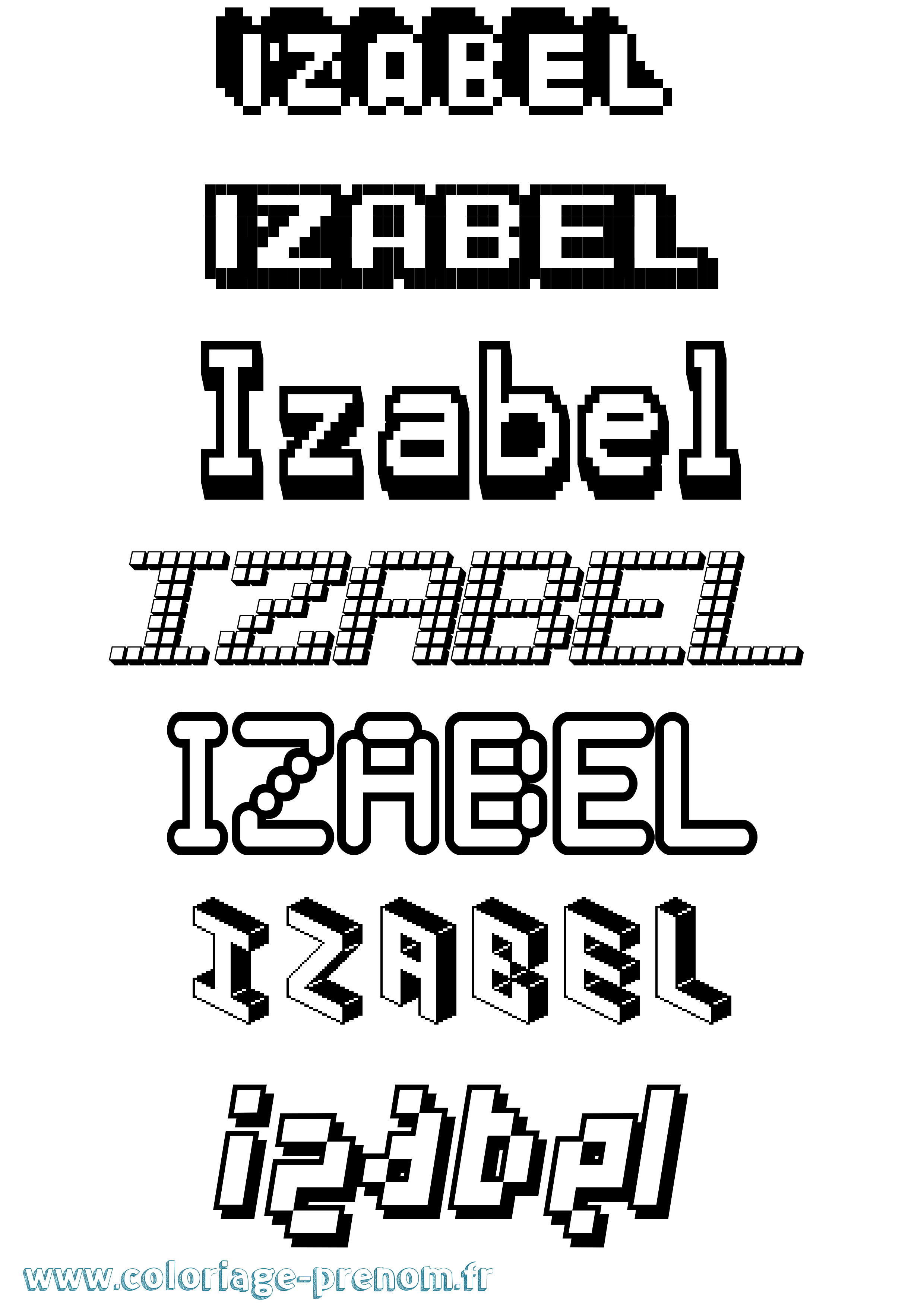 Coloriage prénom Izabel Pixel