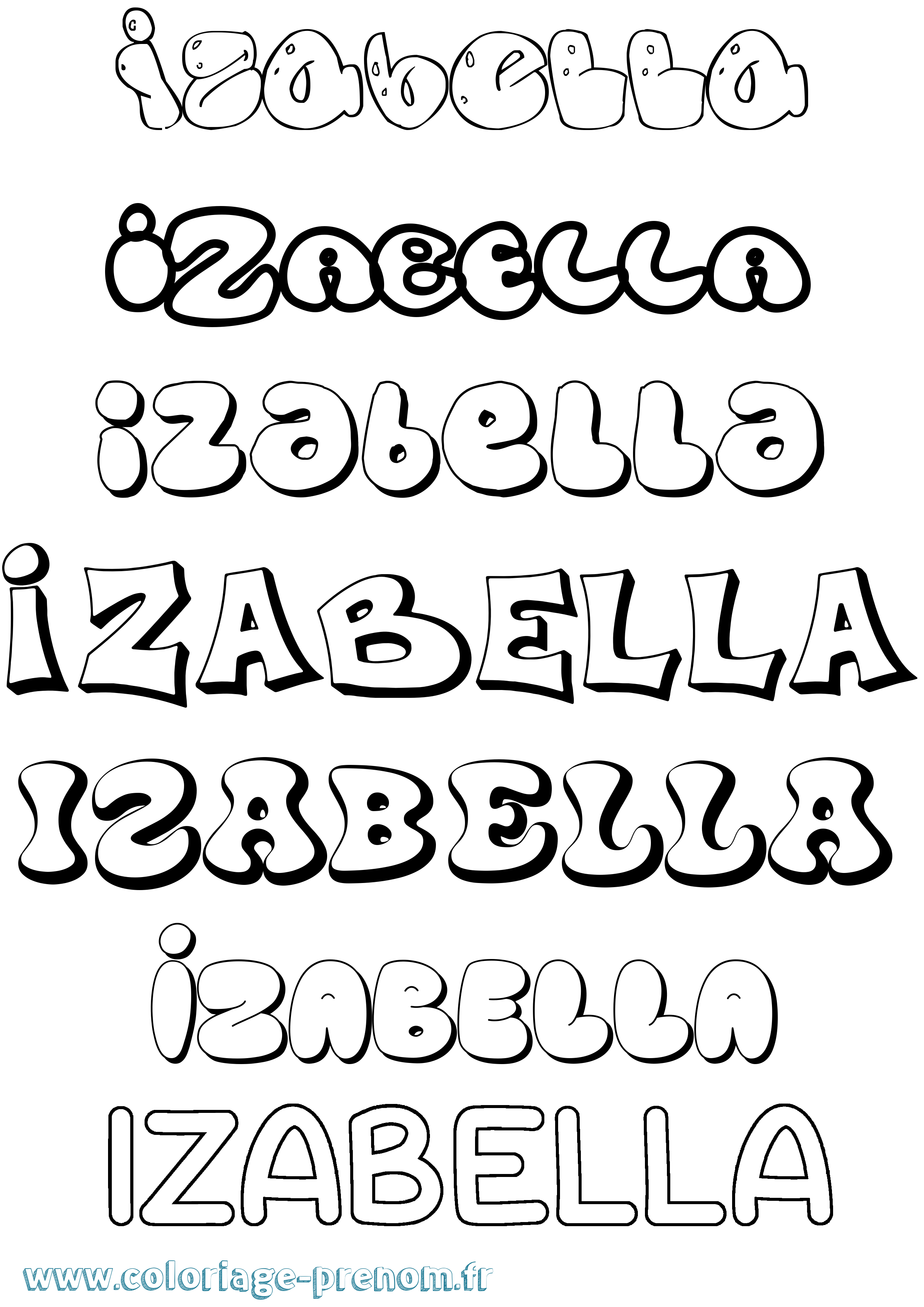 Coloriage Izabella Bubble Coloriage prénom Izabella Bubble