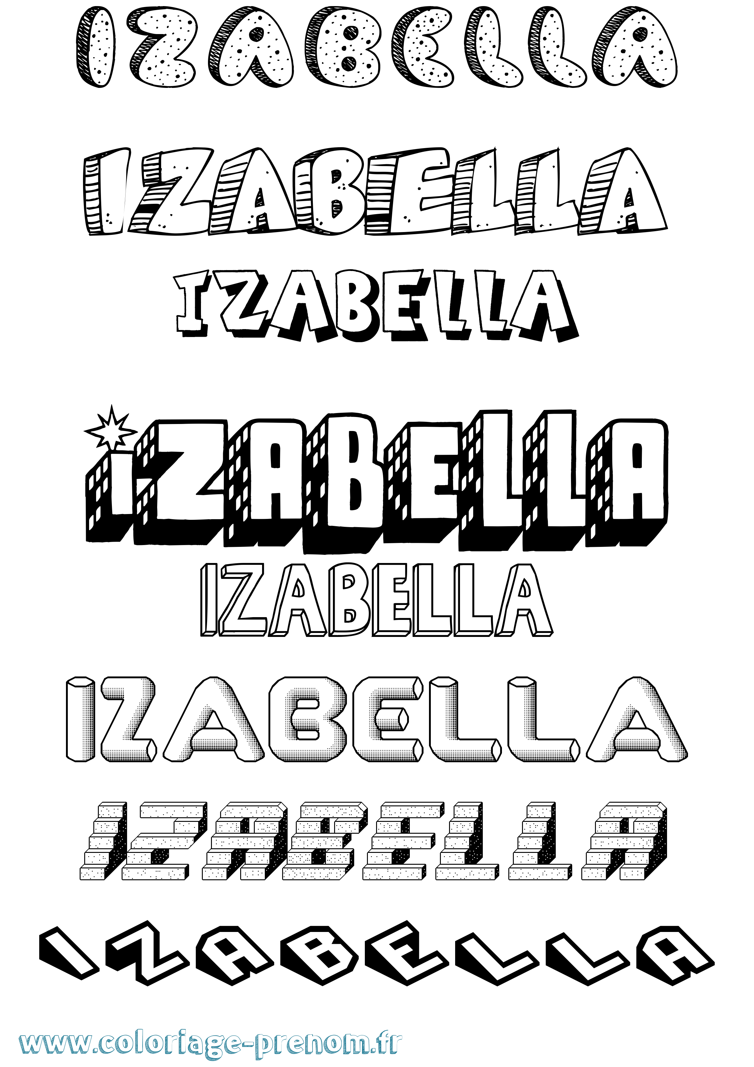 Coloriage Izabella Effet 3D Coloriage prénom Izabella Effet 3D