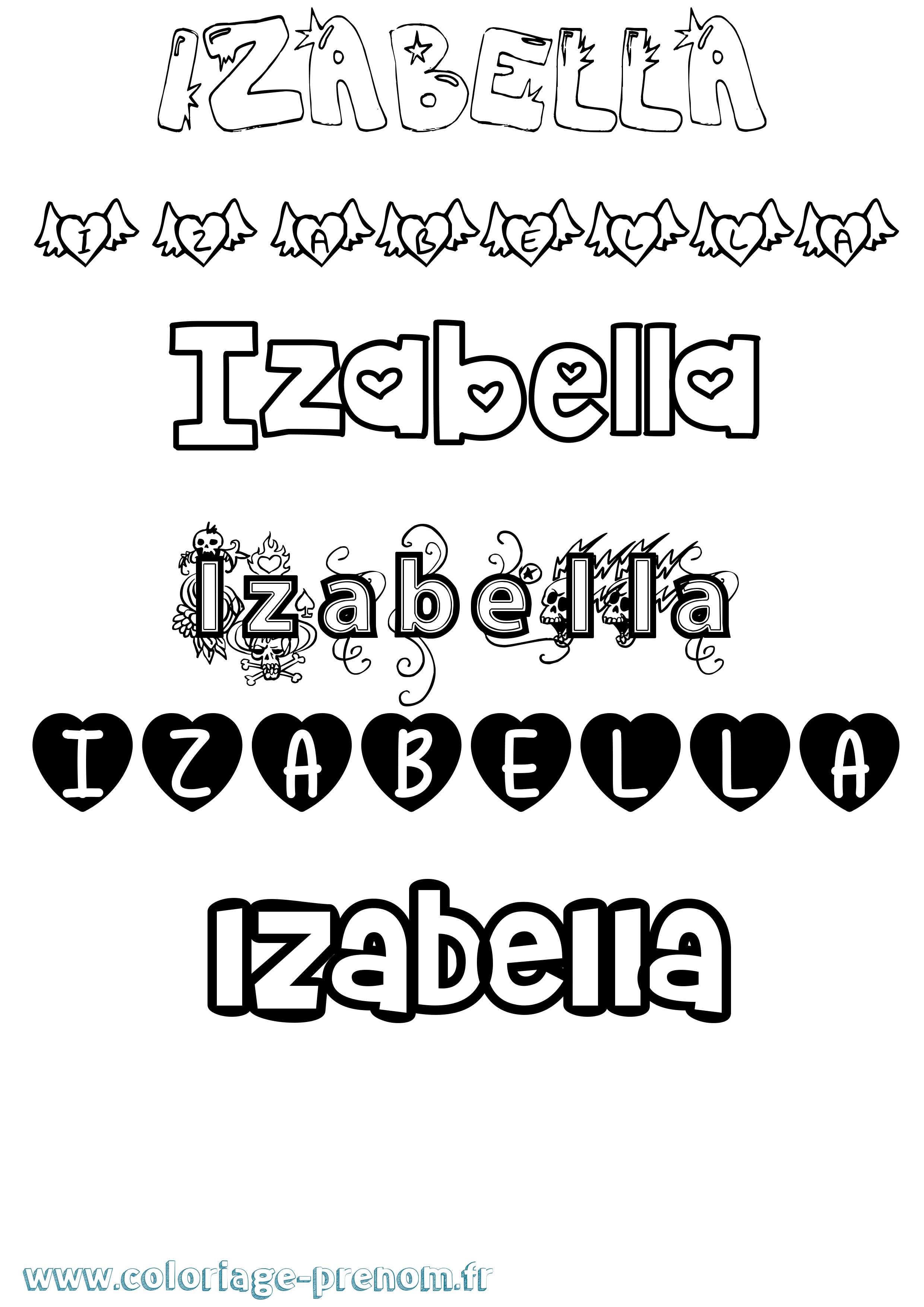 Coloriage prénom Izabella Girly