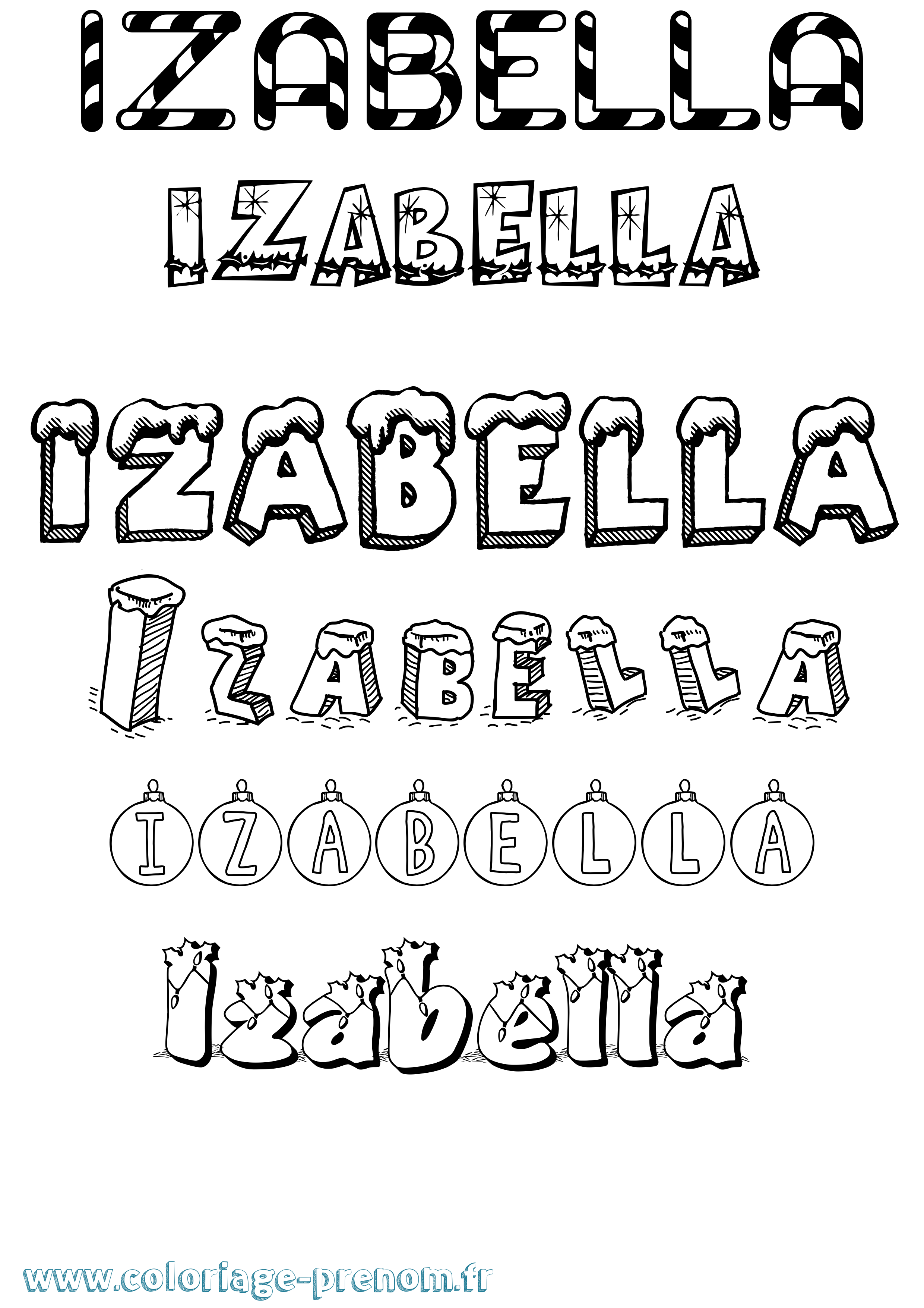 Coloriage Izabella Noël Coloriage prénom Izabella Noël