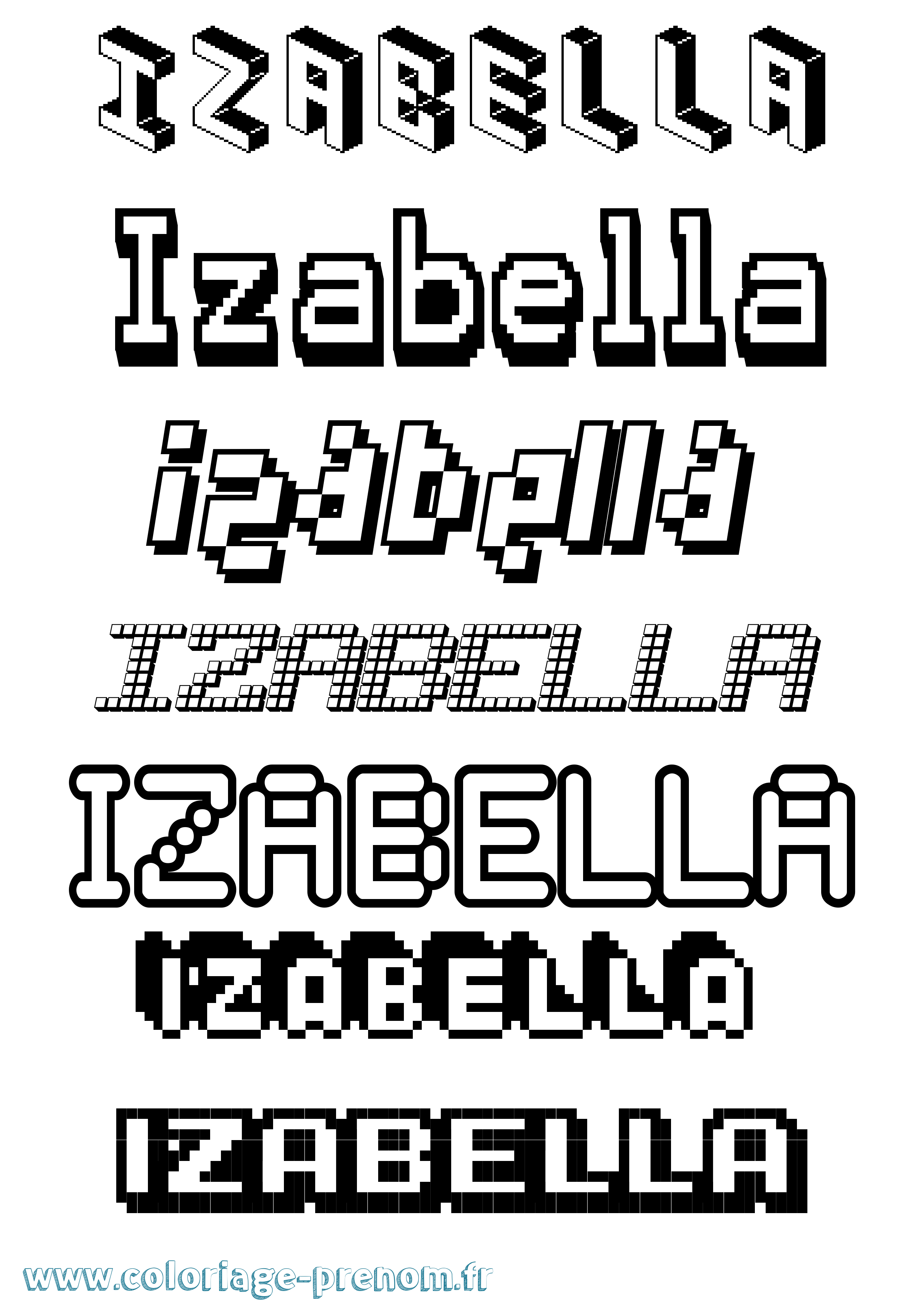 Coloriage prénom Izabella Pixel