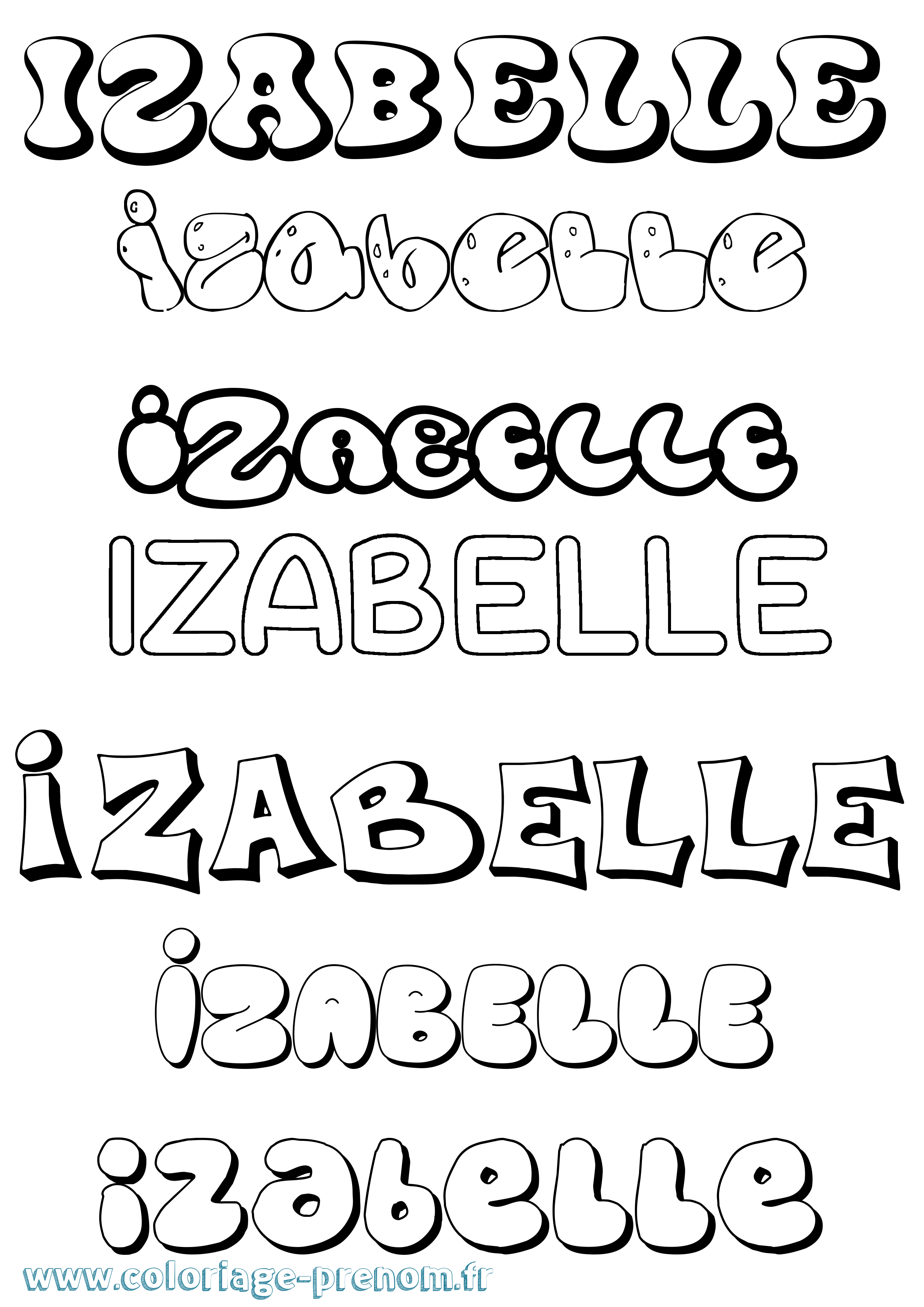 Coloriage prénom Izabelle Bubble
