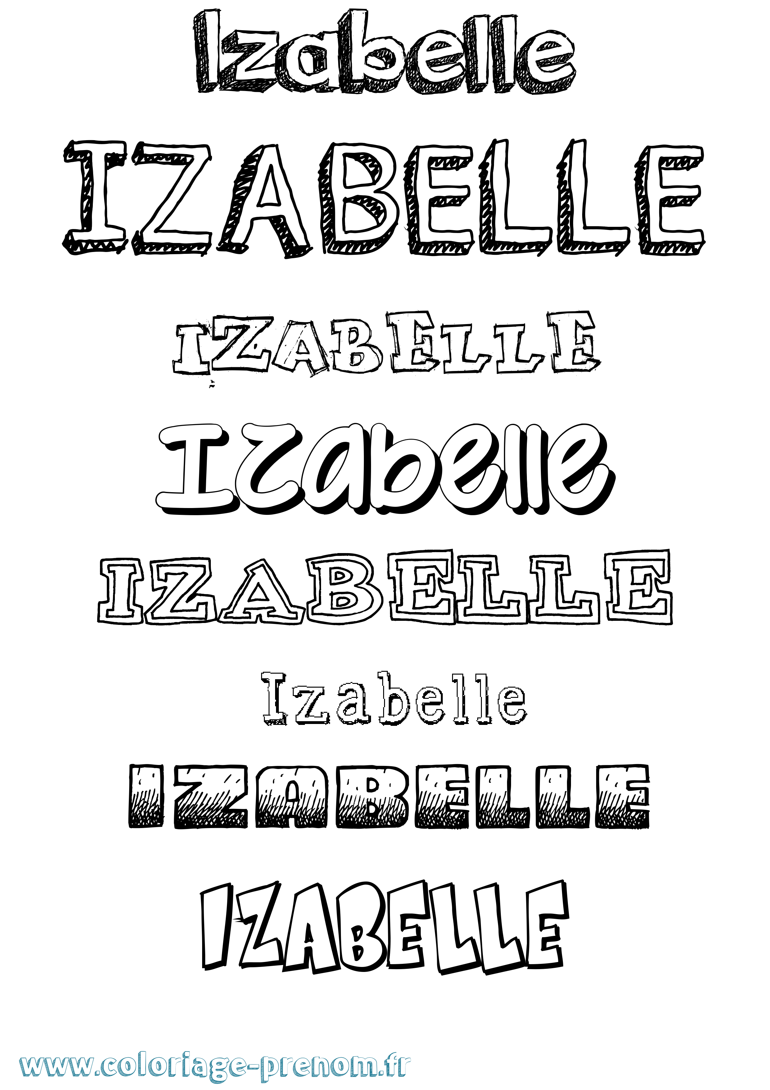 Coloriage prénom Izabelle Dessiné