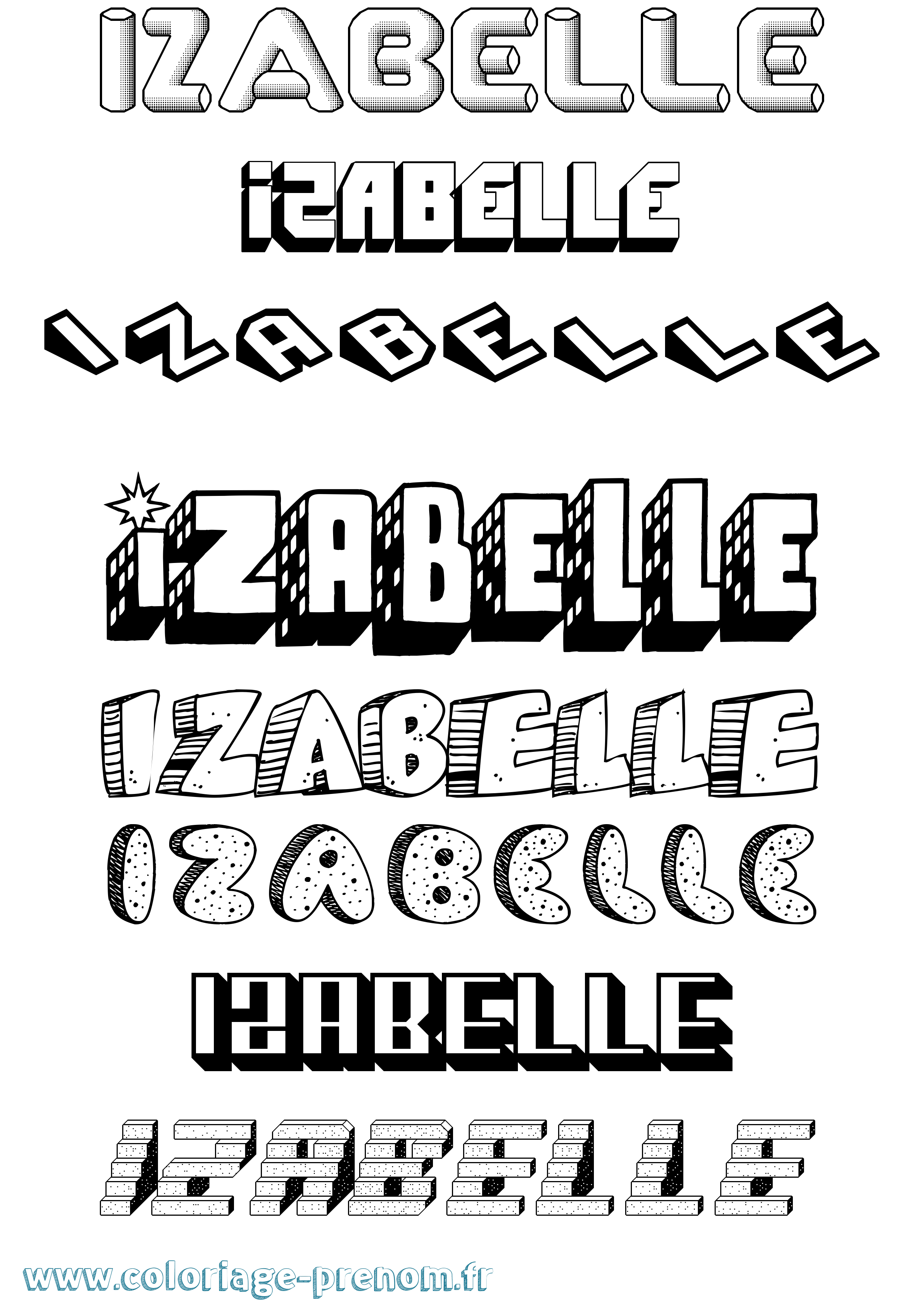 Coloriage prénom Izabelle Effet 3D