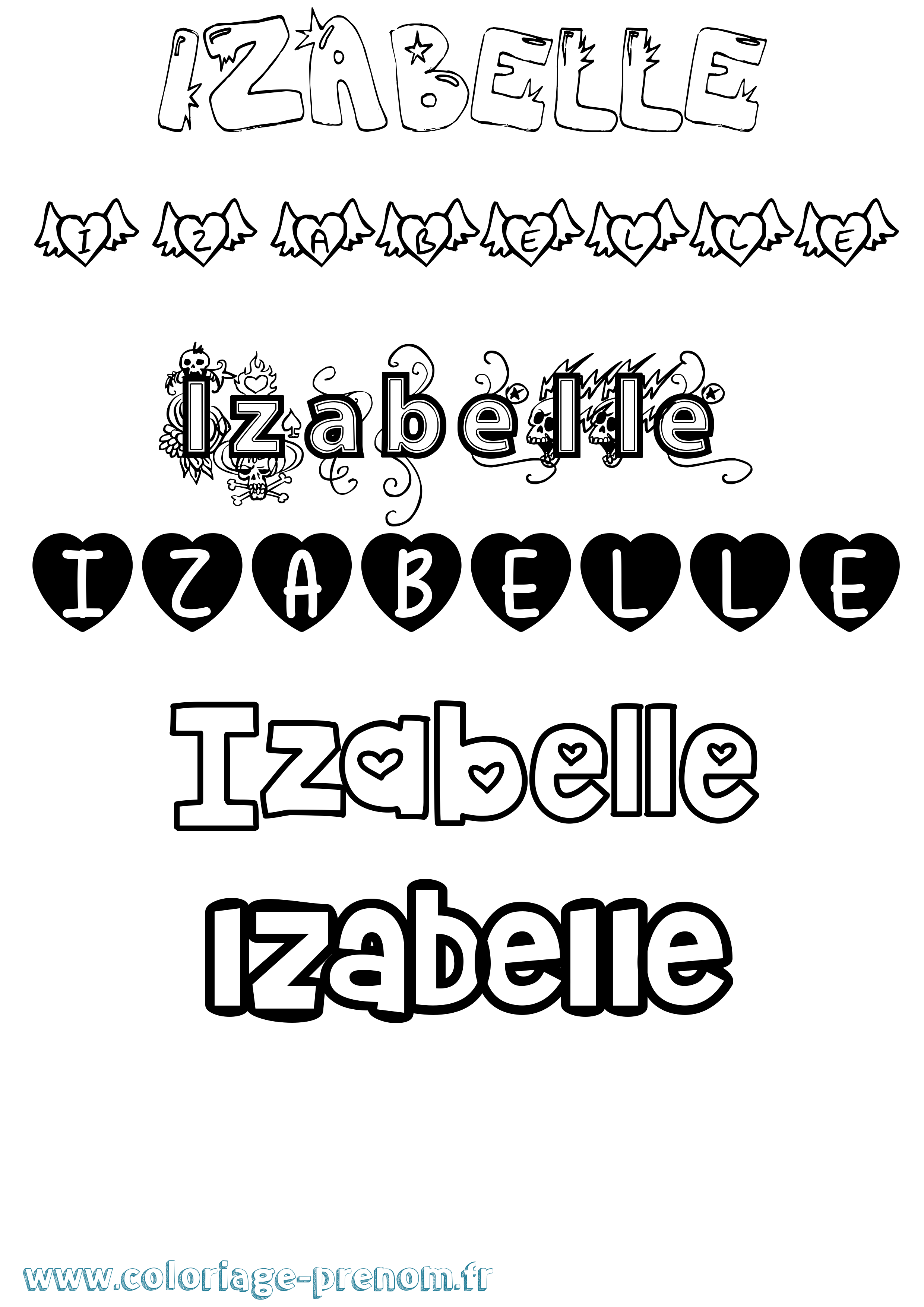Coloriage prénom Izabelle Girly