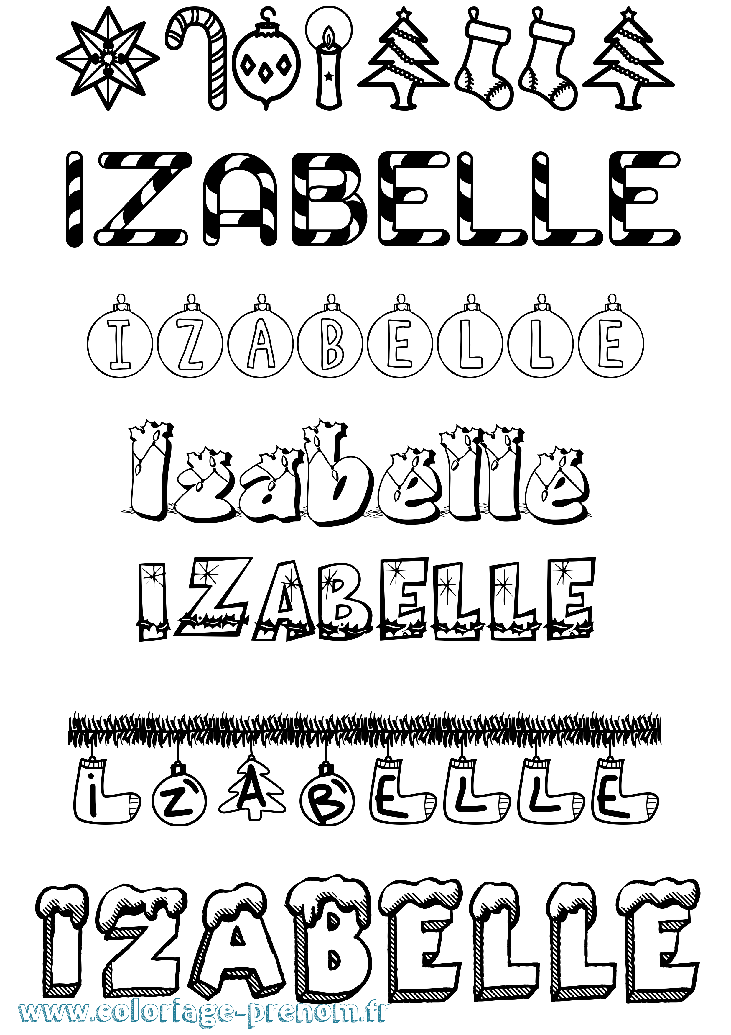 Coloriage prénom Izabelle Noël
