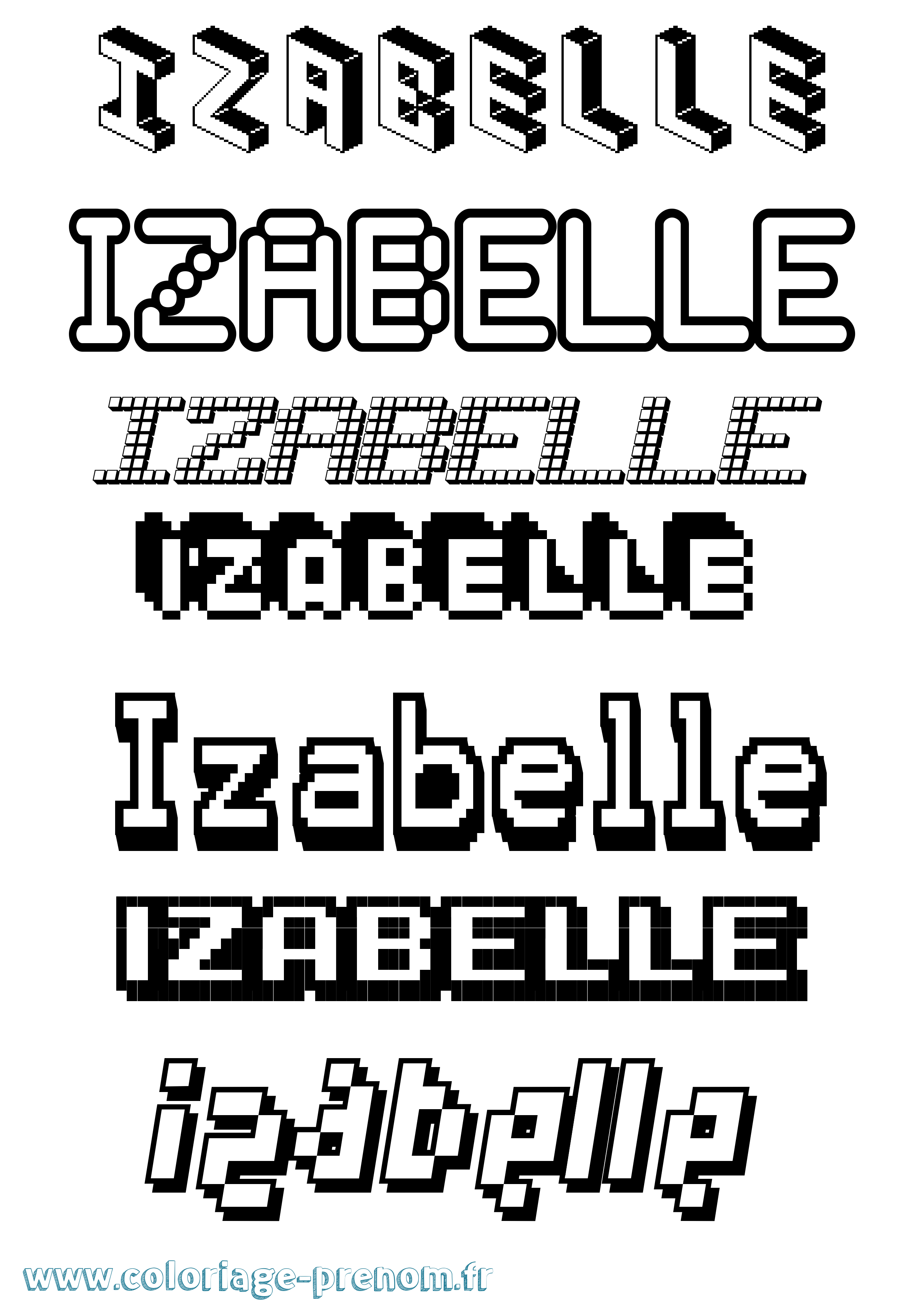 Coloriage prénom Izabelle Pixel
