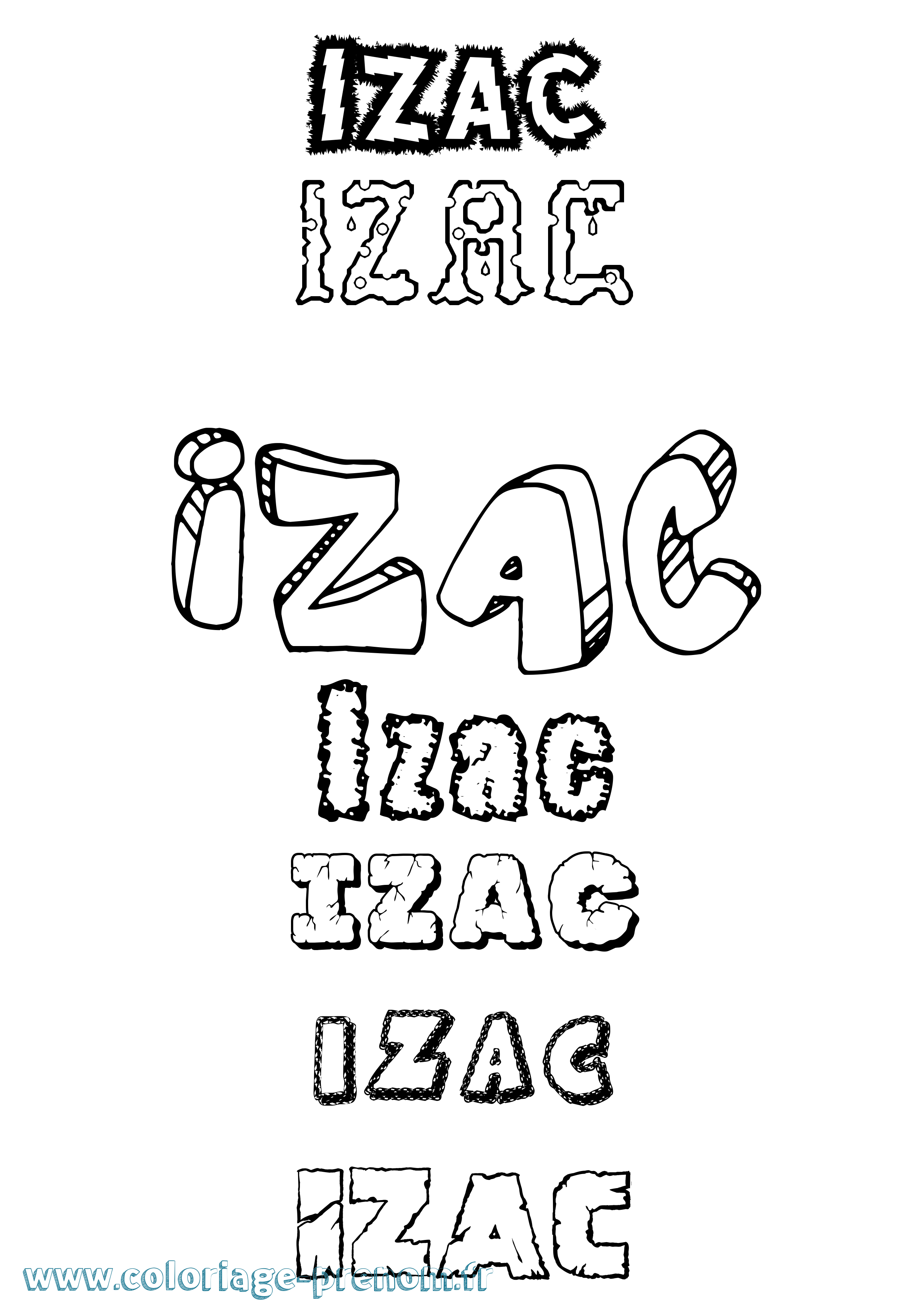 Coloriage prénom Izac Destructuré