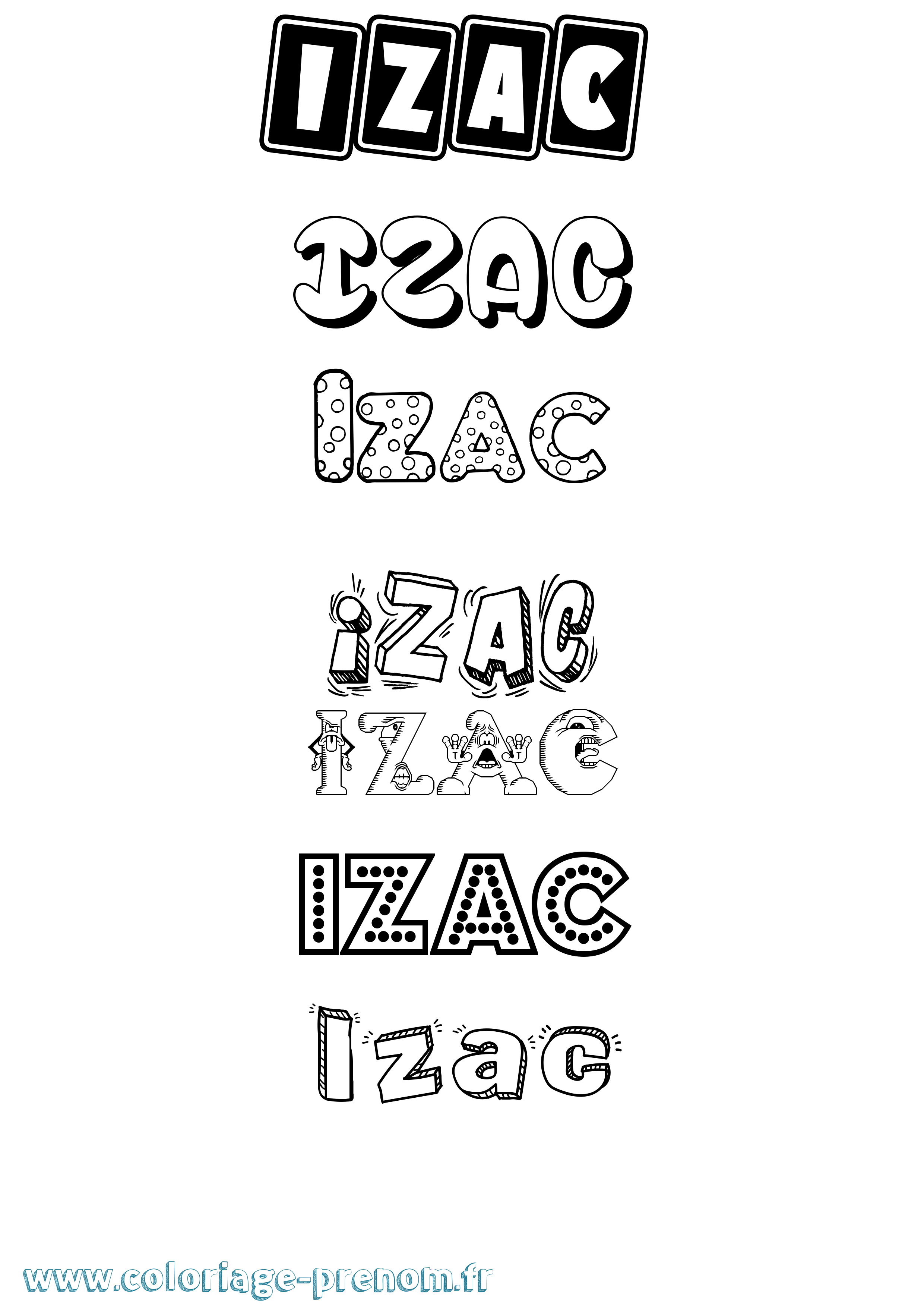 Coloriage prénom Izac Fun