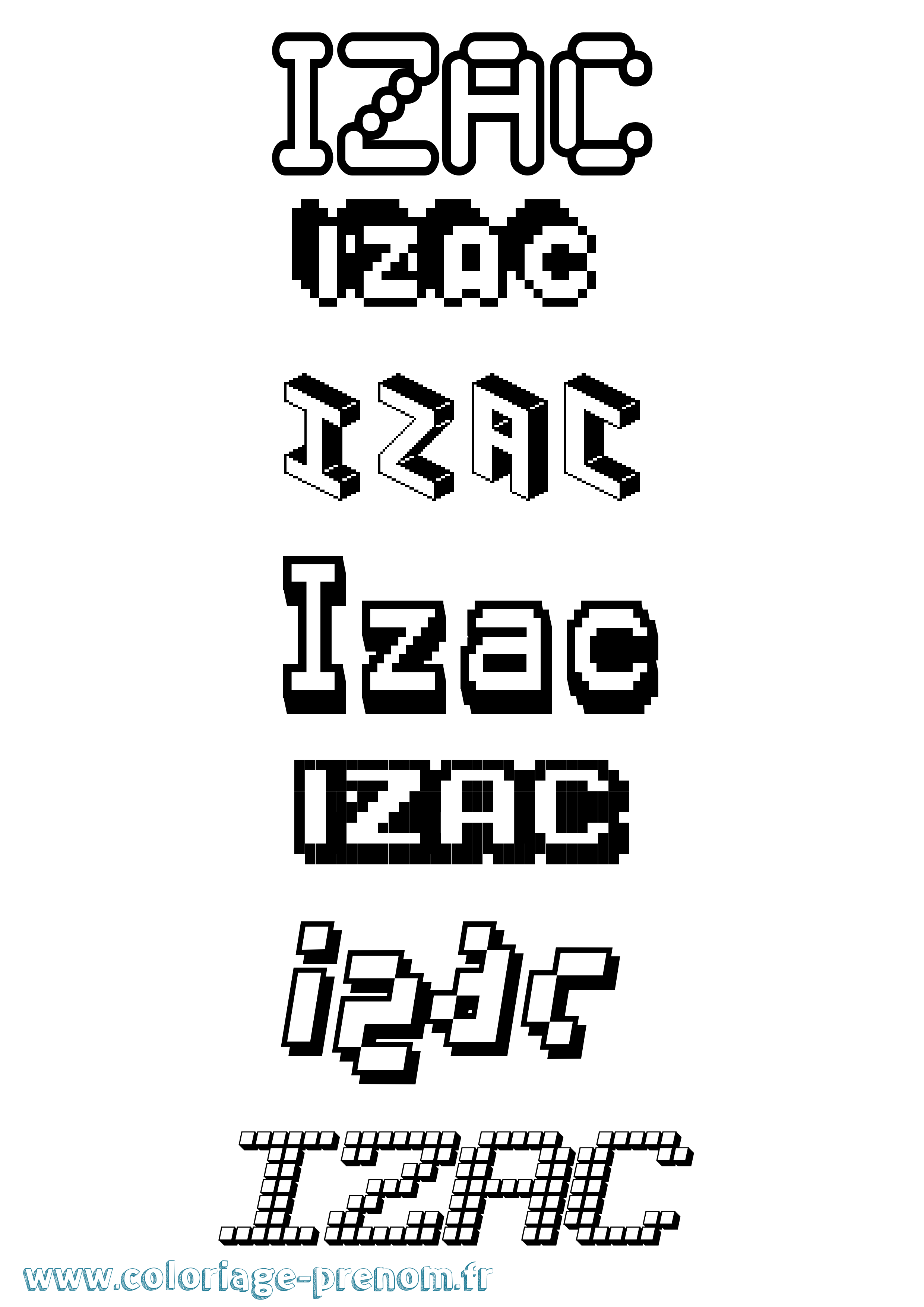 Coloriage prénom Izac Pixel