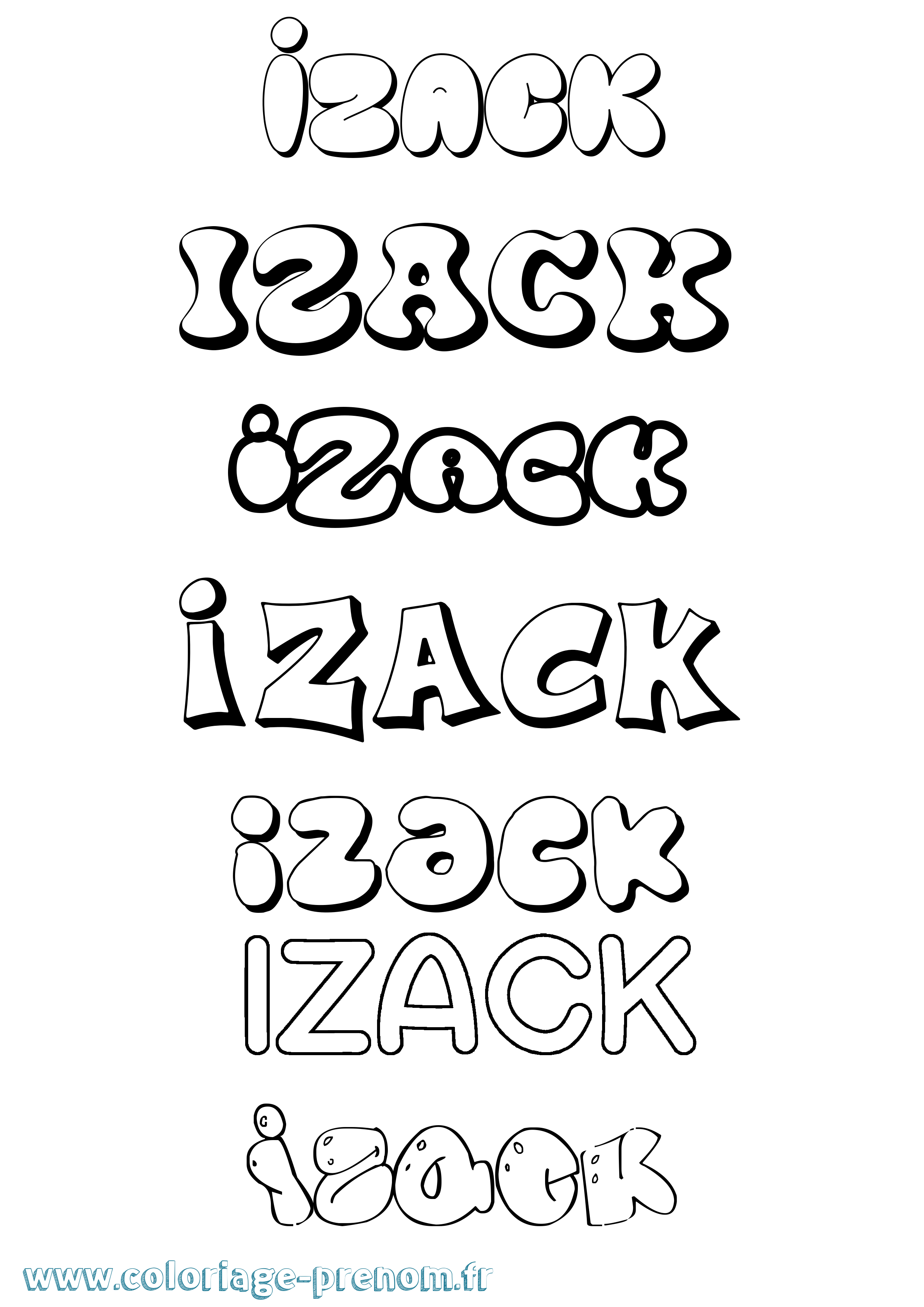 Coloriage prénom Izack Bubble
