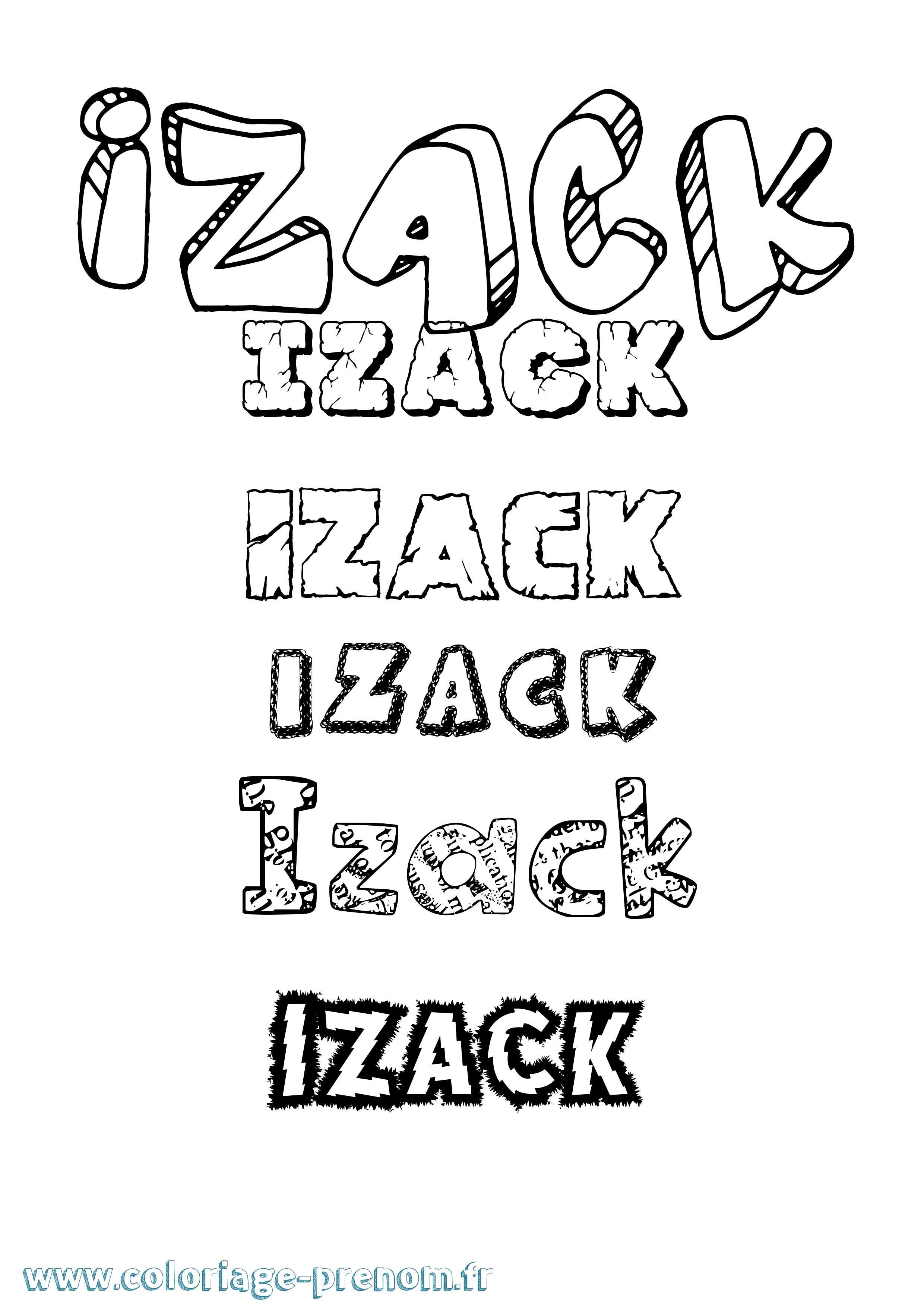 Coloriage prénom Izack Destructuré