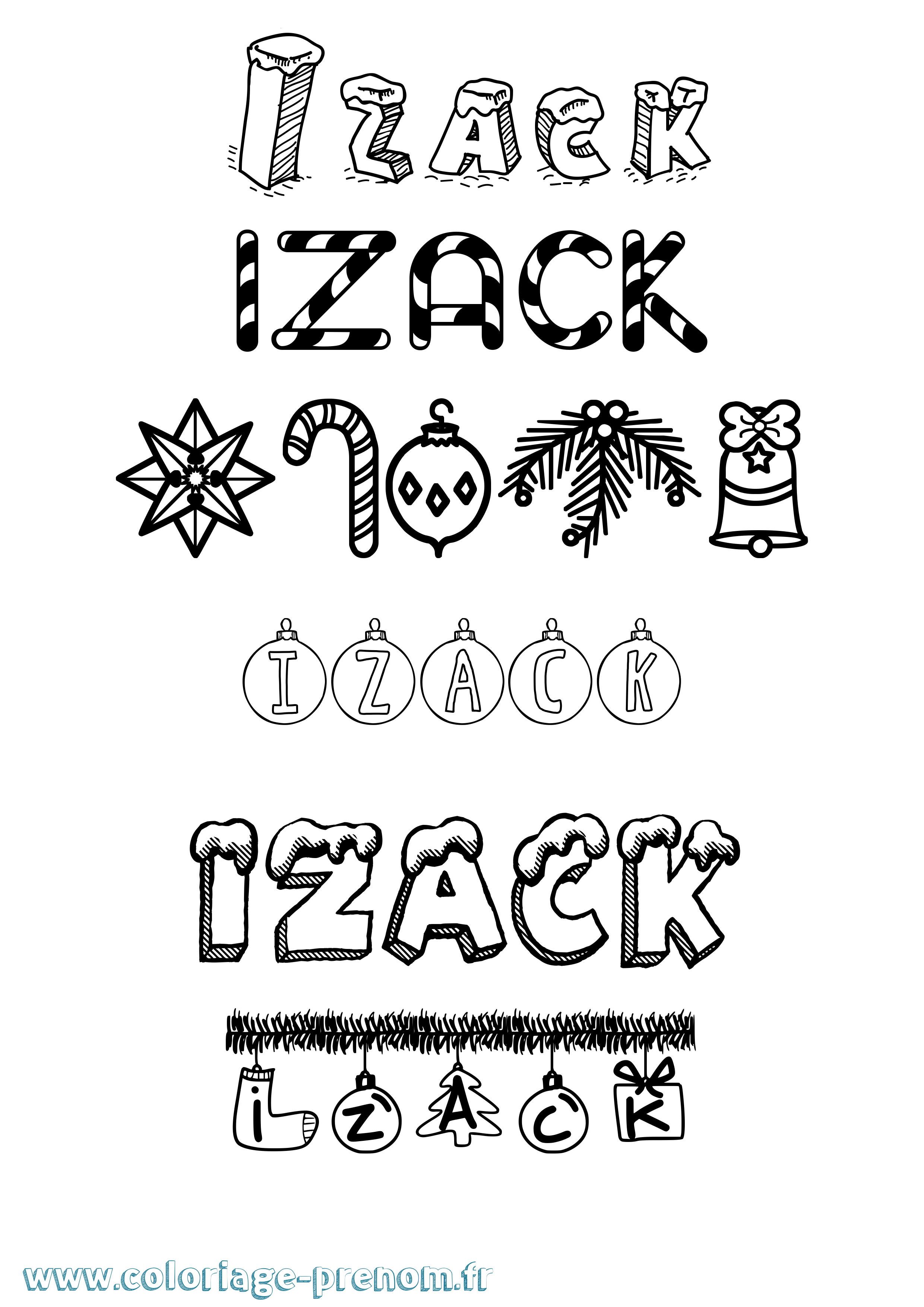 Coloriage Izack Noël Coloriage prénom Izack Noël