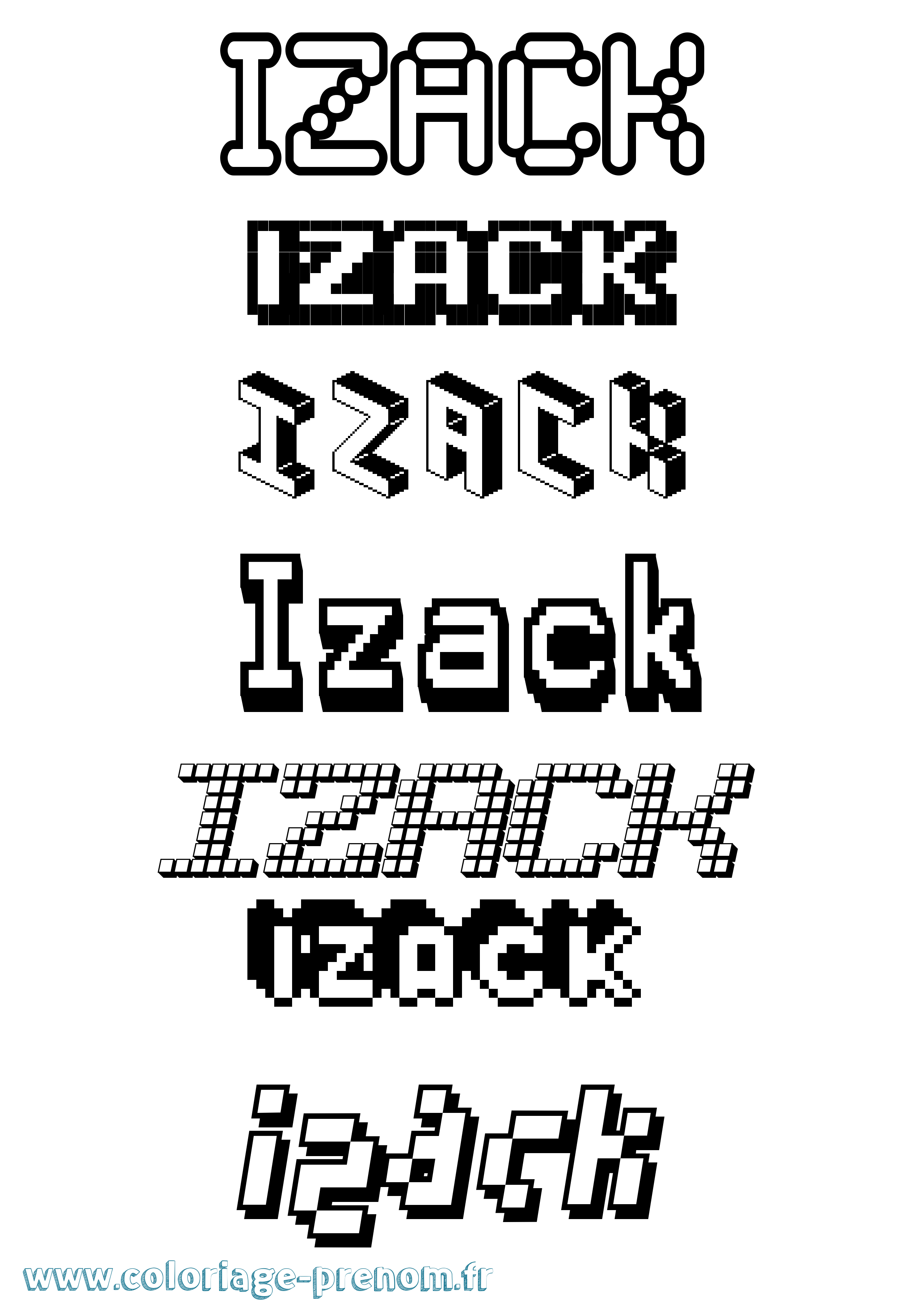Coloriage prénom Izack Pixel