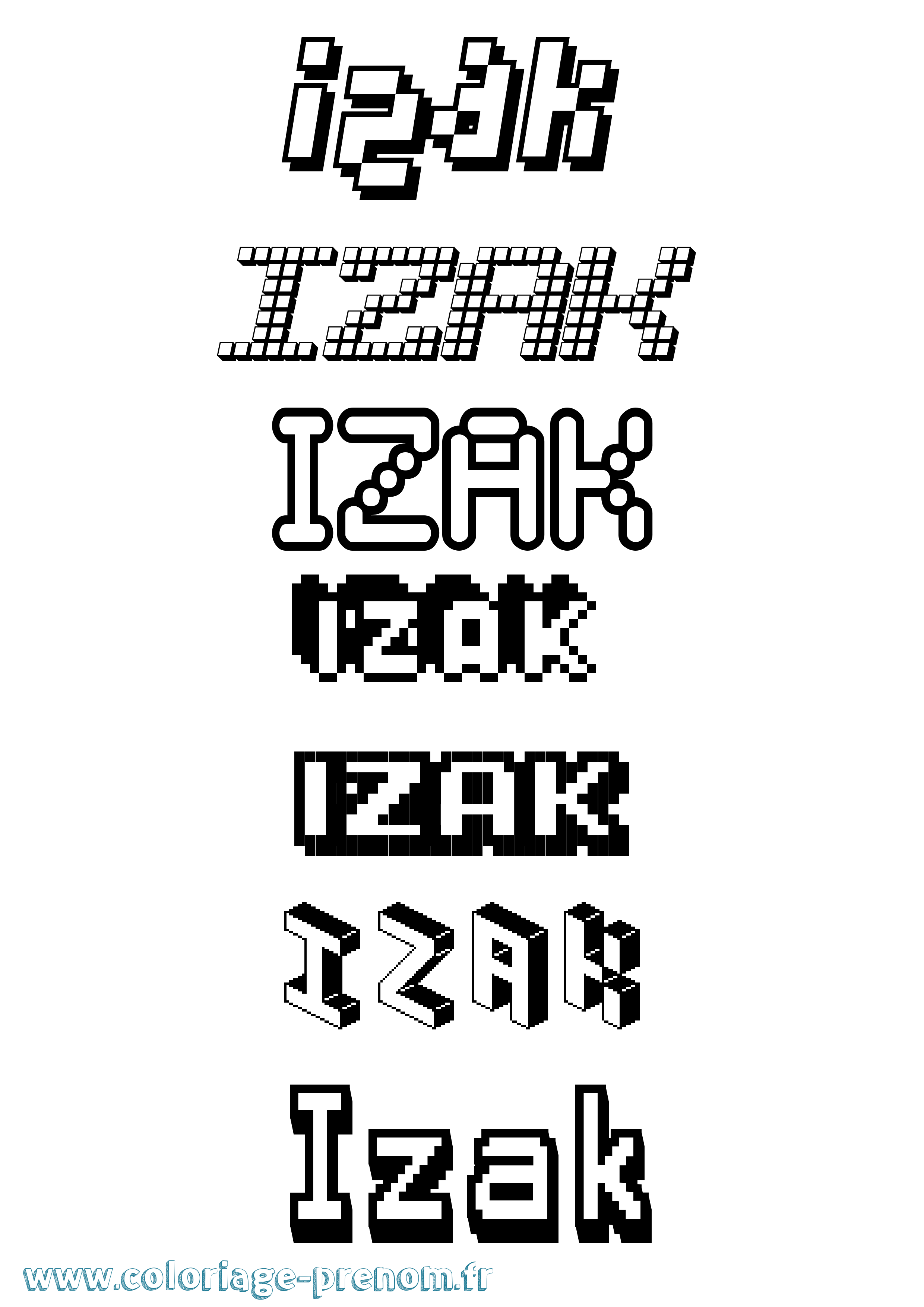 Coloriage prénom Izak Pixel