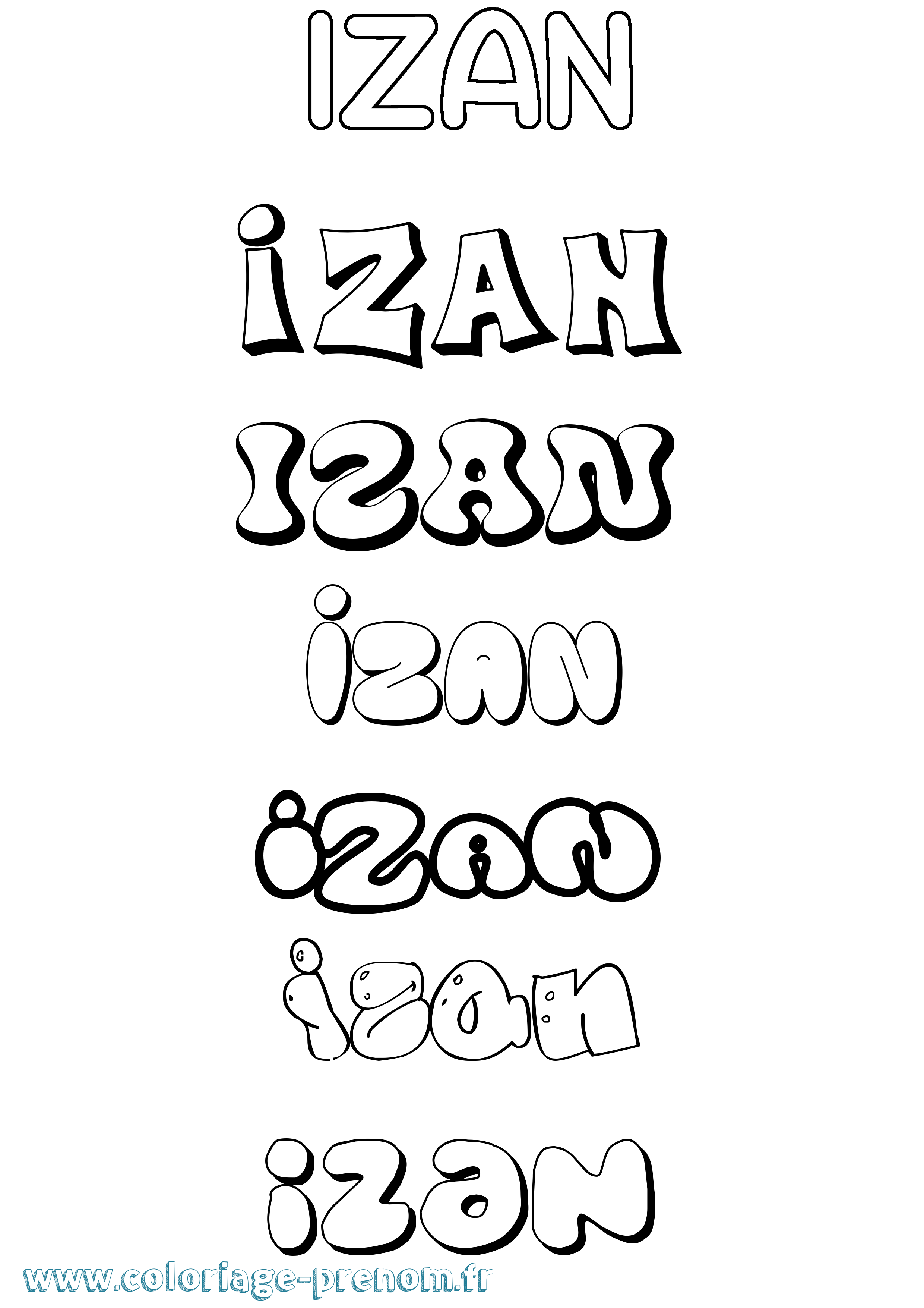 Coloriage prénom Izan Bubble