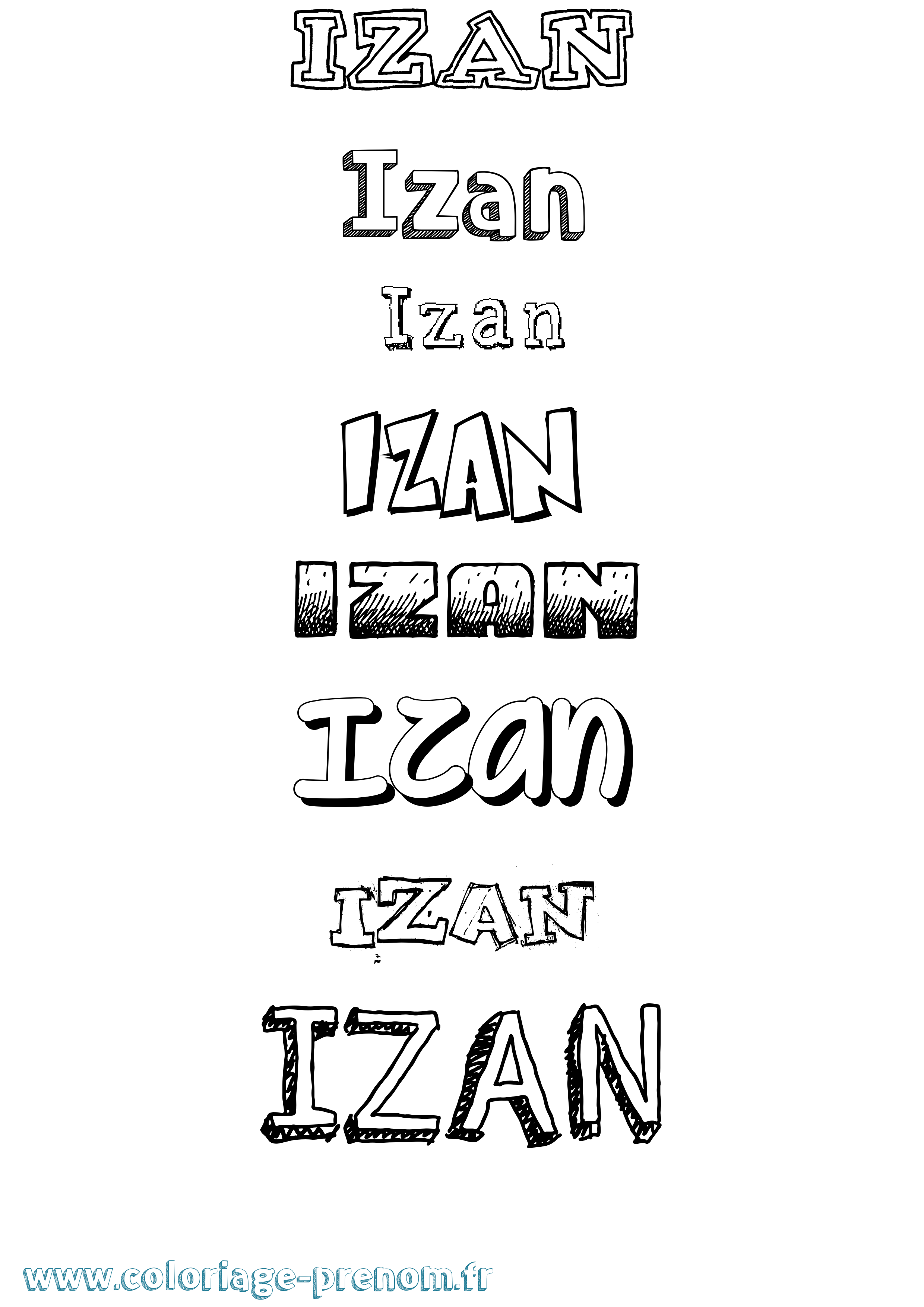 Coloriage prénom Izan Dessiné