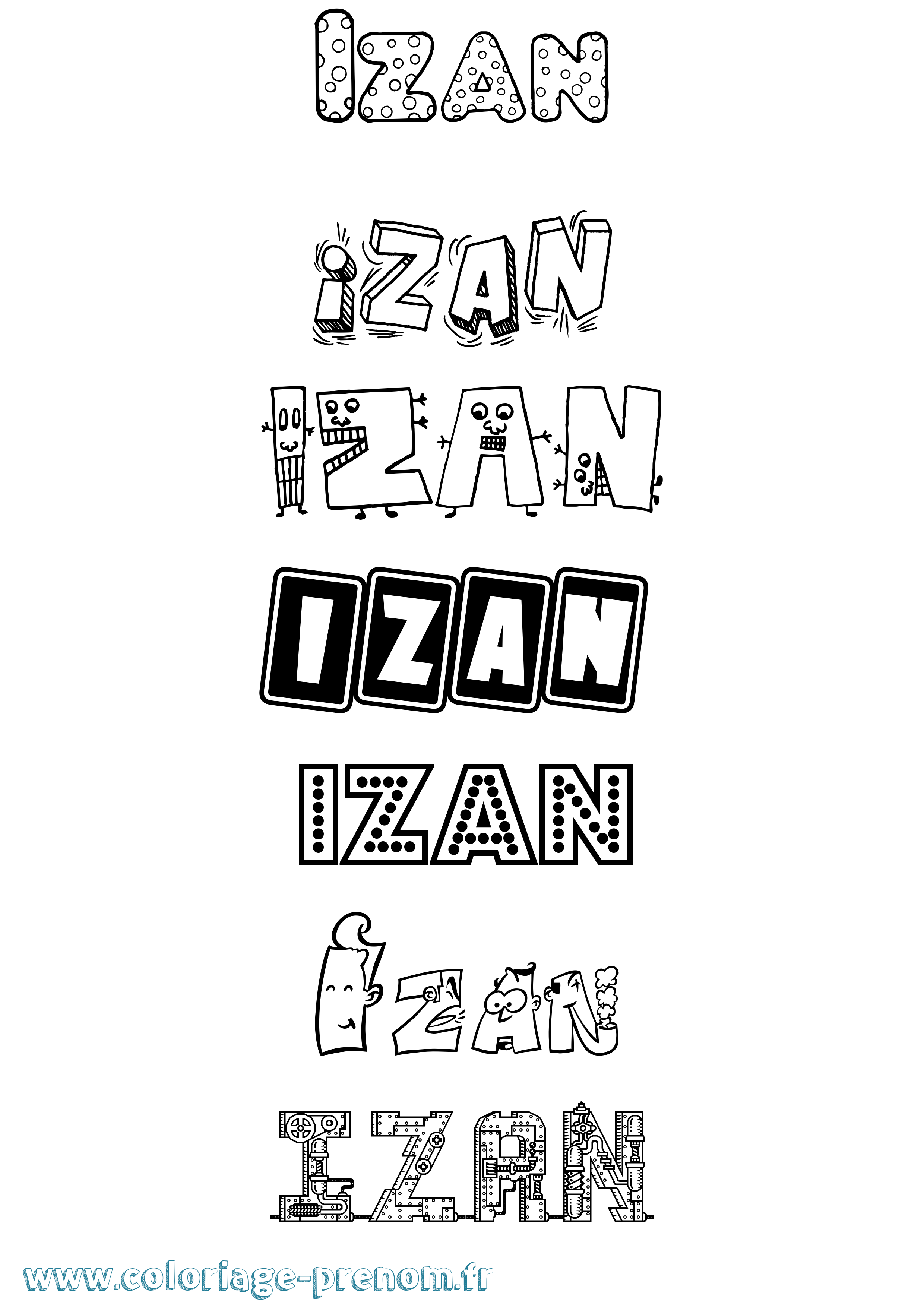 Coloriage prénom Izan Fun
