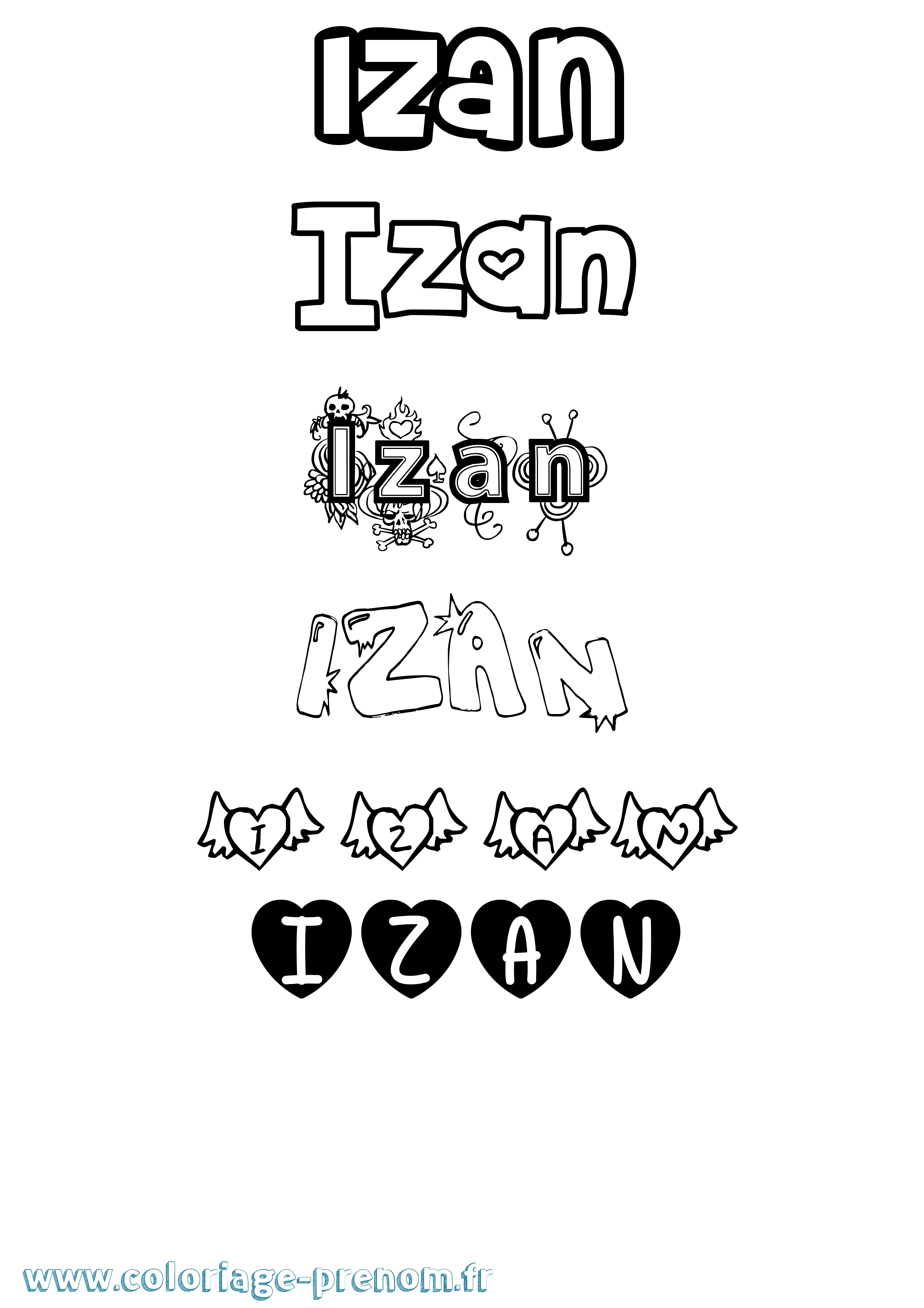 Coloriage prénom Izan Girly