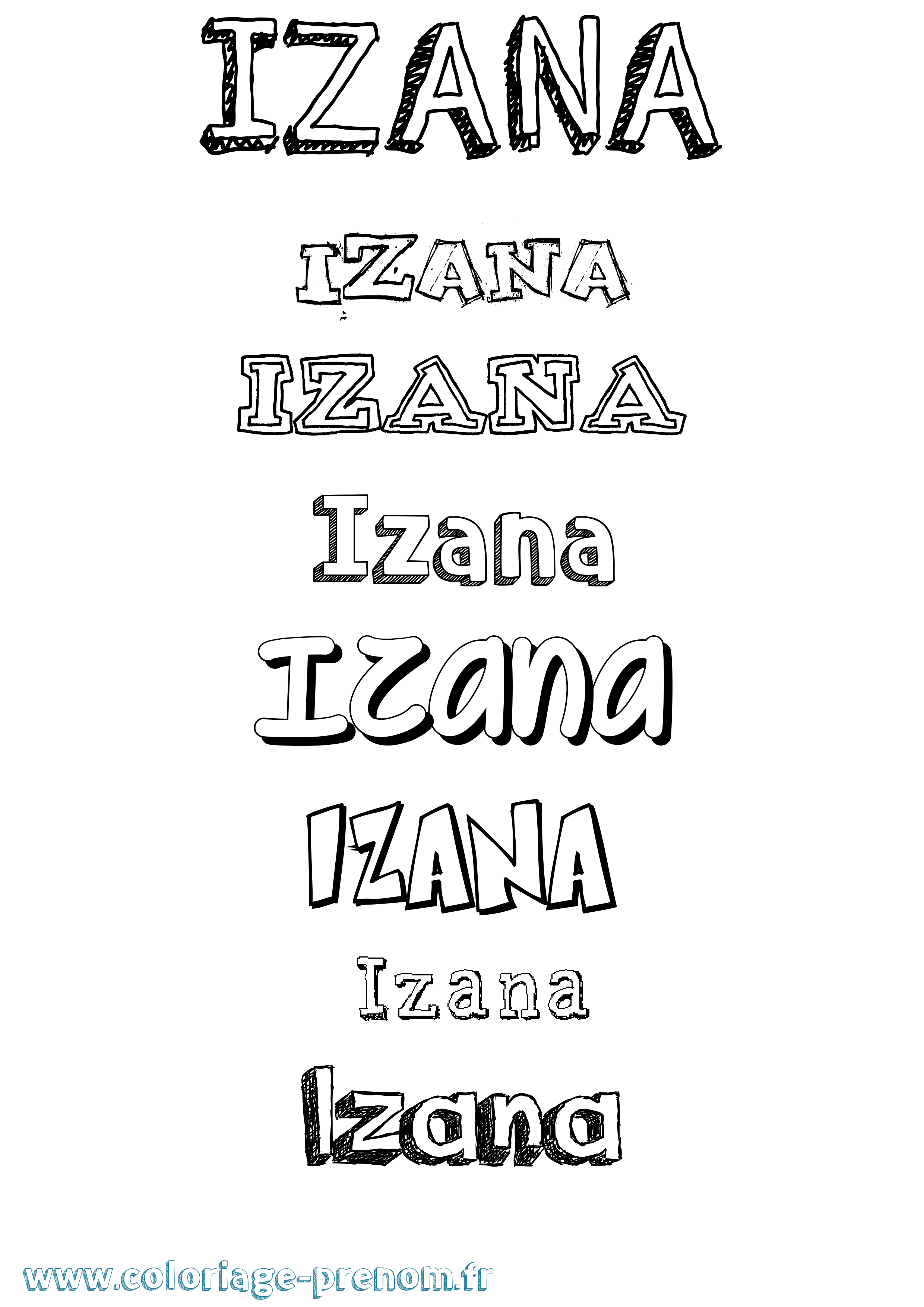 Coloriage prénom Izana Dessiné