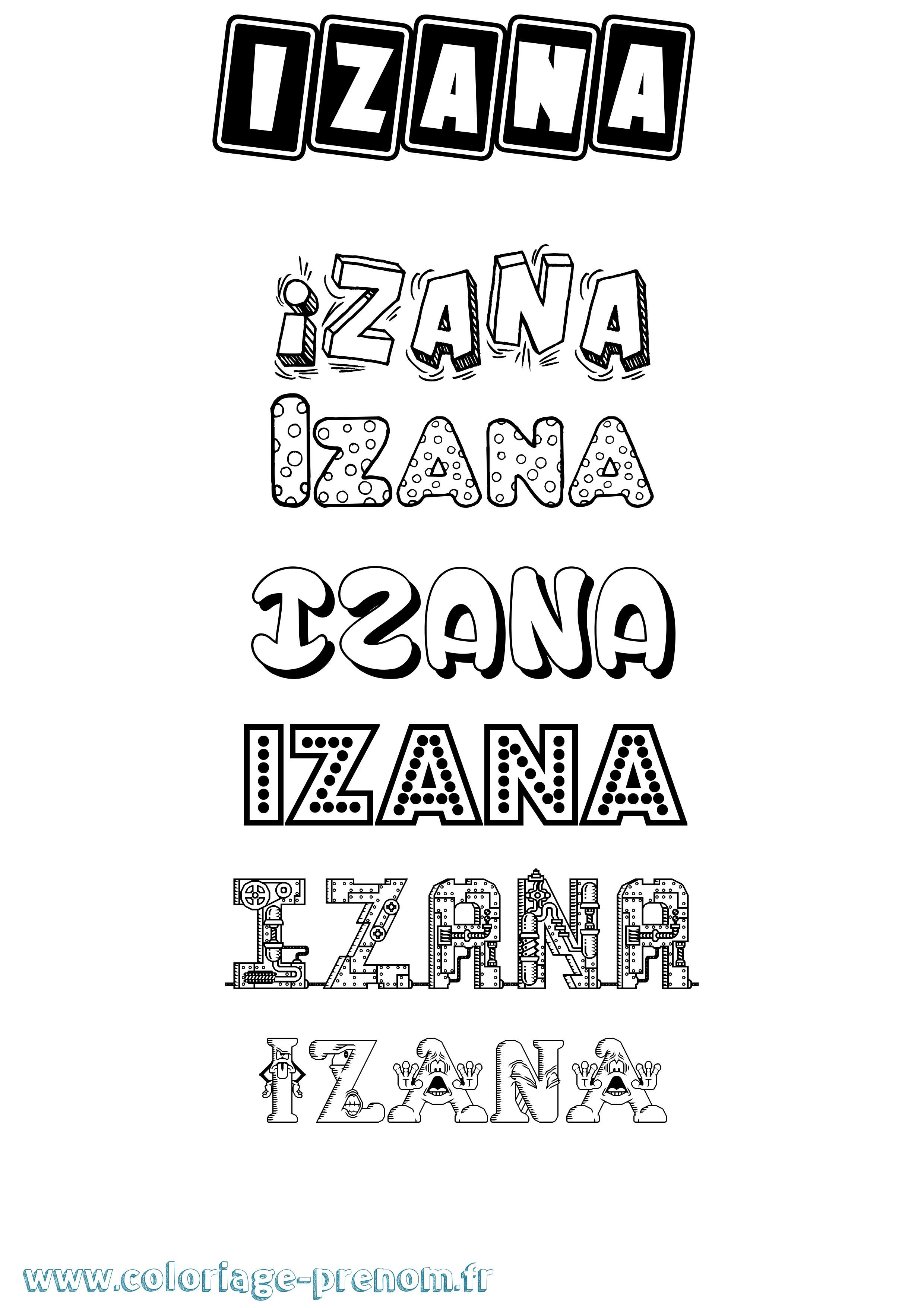 Coloriage prénom Izana Fun