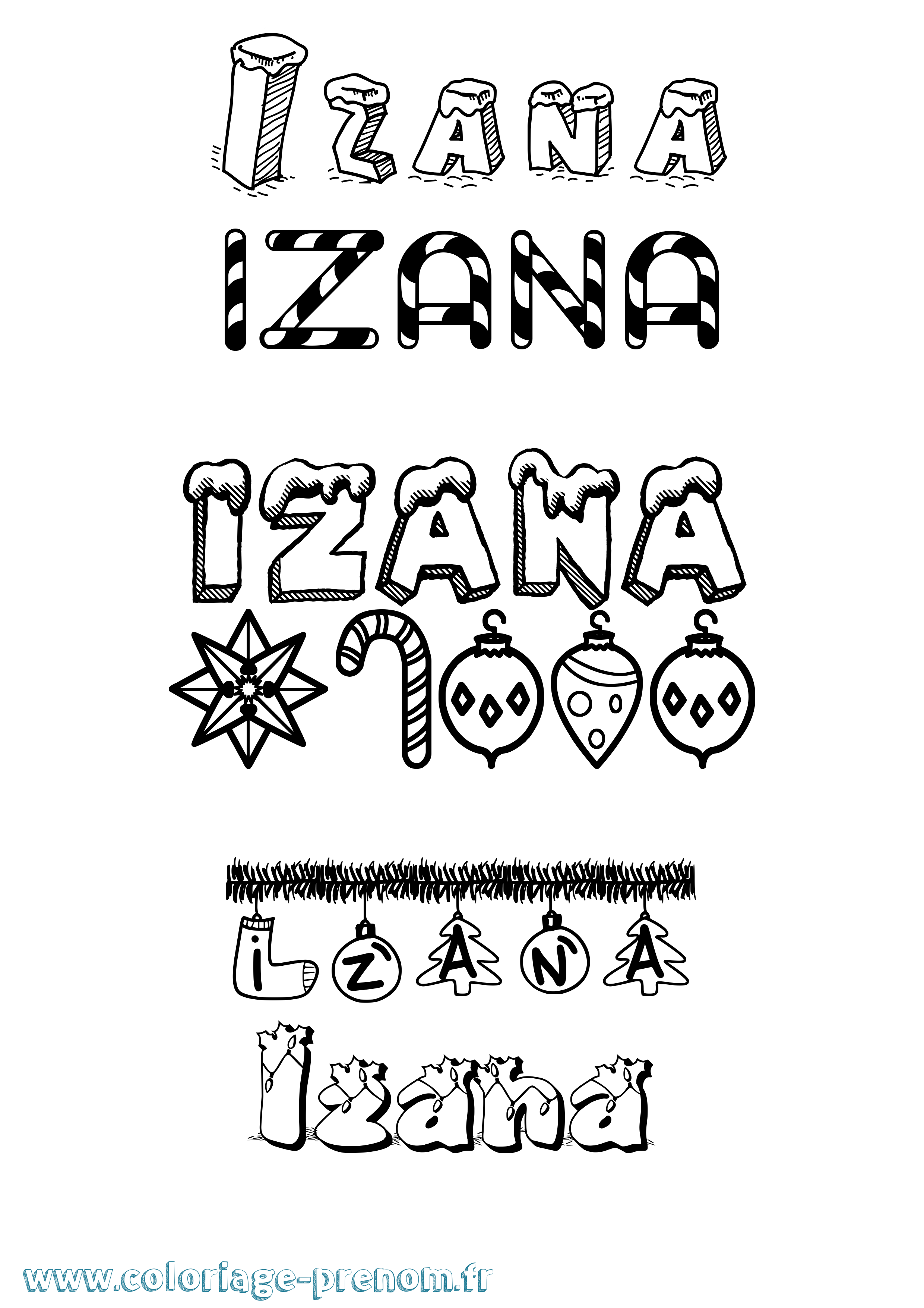 Coloriage prénom Izana Noël