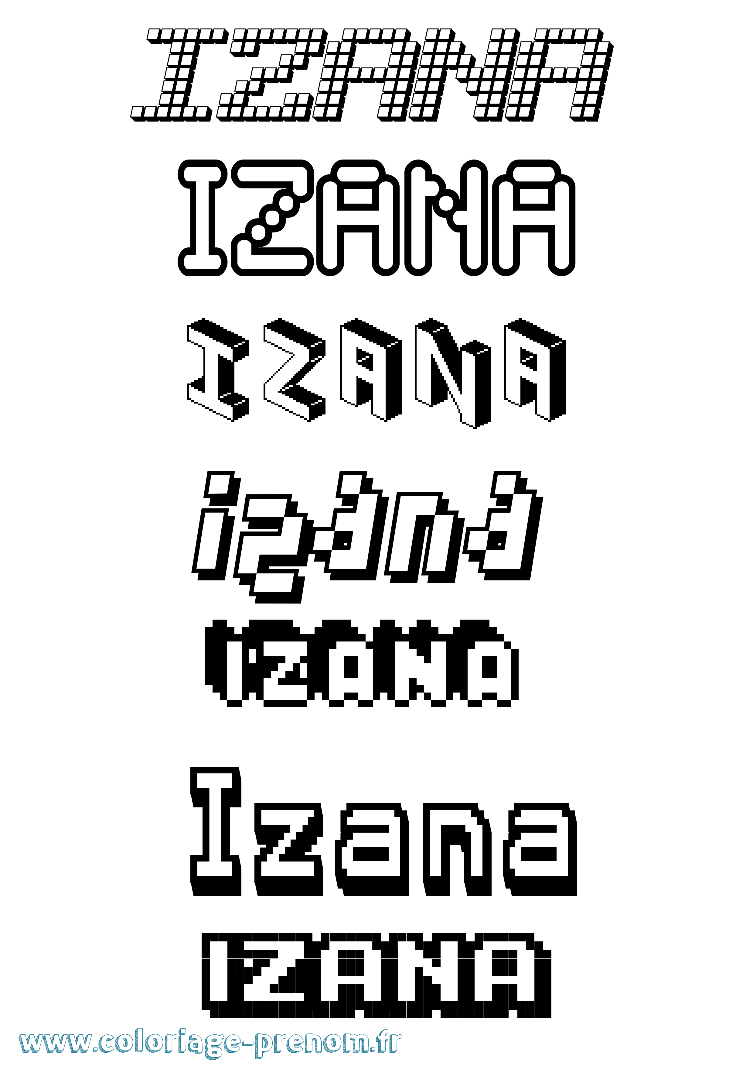 Coloriage prénom Izana Pixel