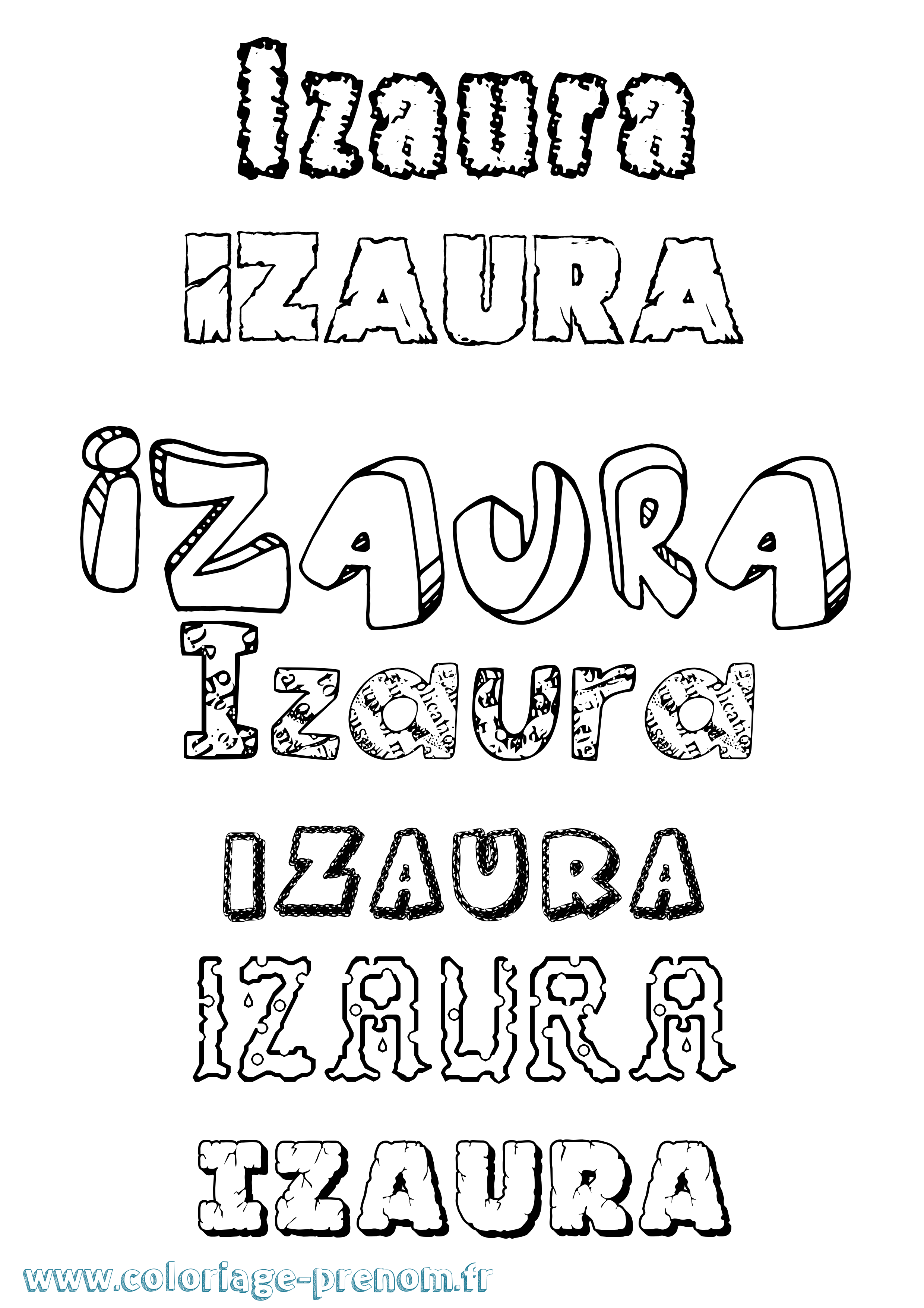 Coloriage prénom Izaura Destructuré