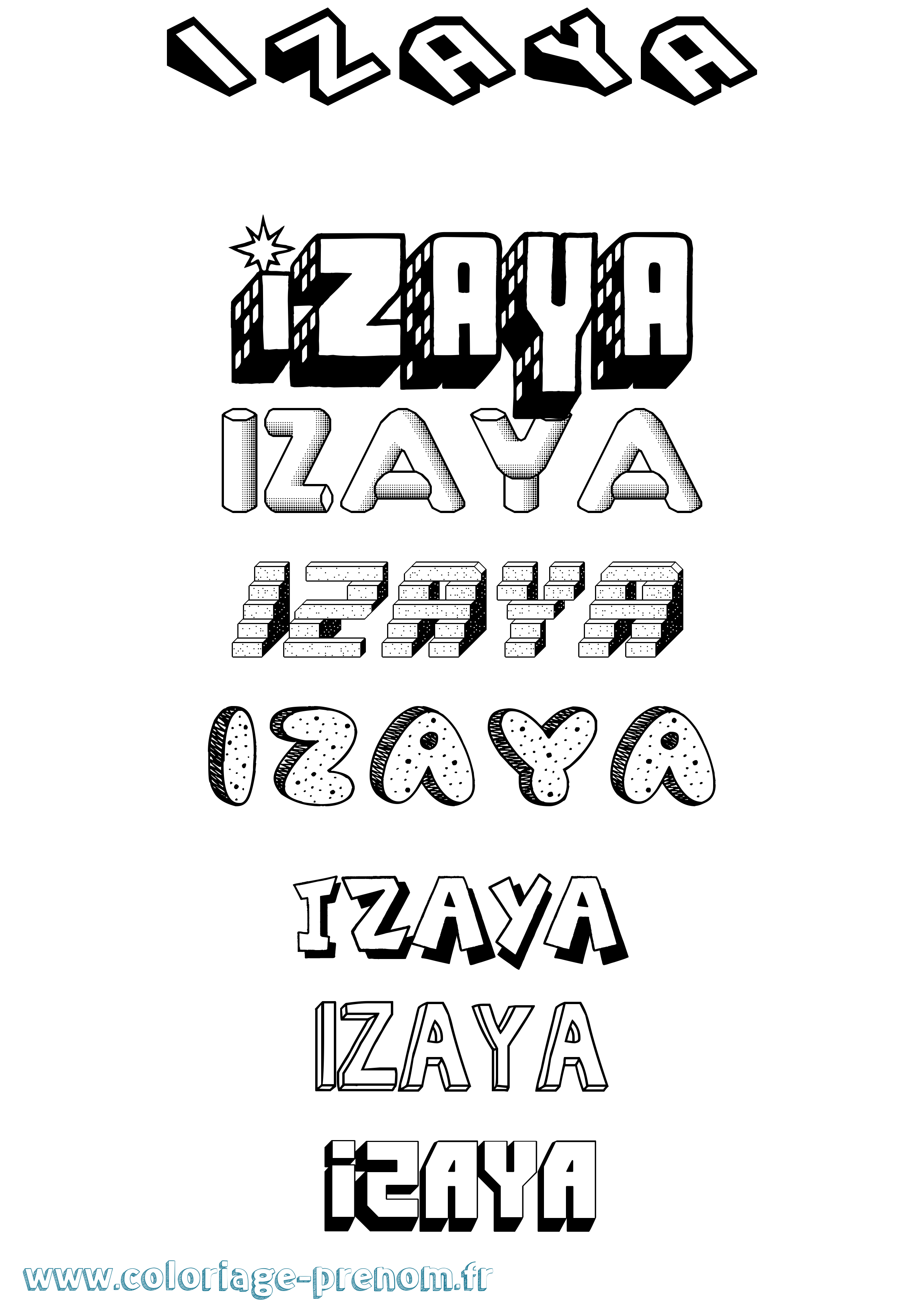 Coloriage Izaya Effet 3D Coloriage prénom Izaya Effet 3D