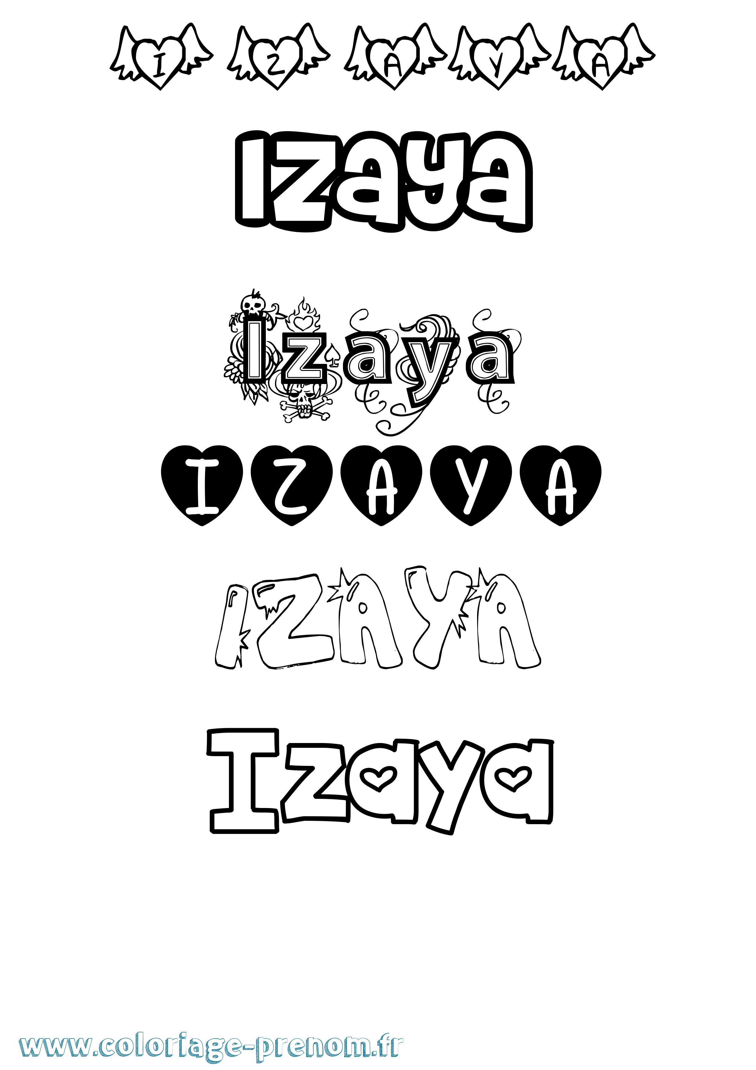 Coloriage Izaya Girly Coloriage prénom Izaya Girly
