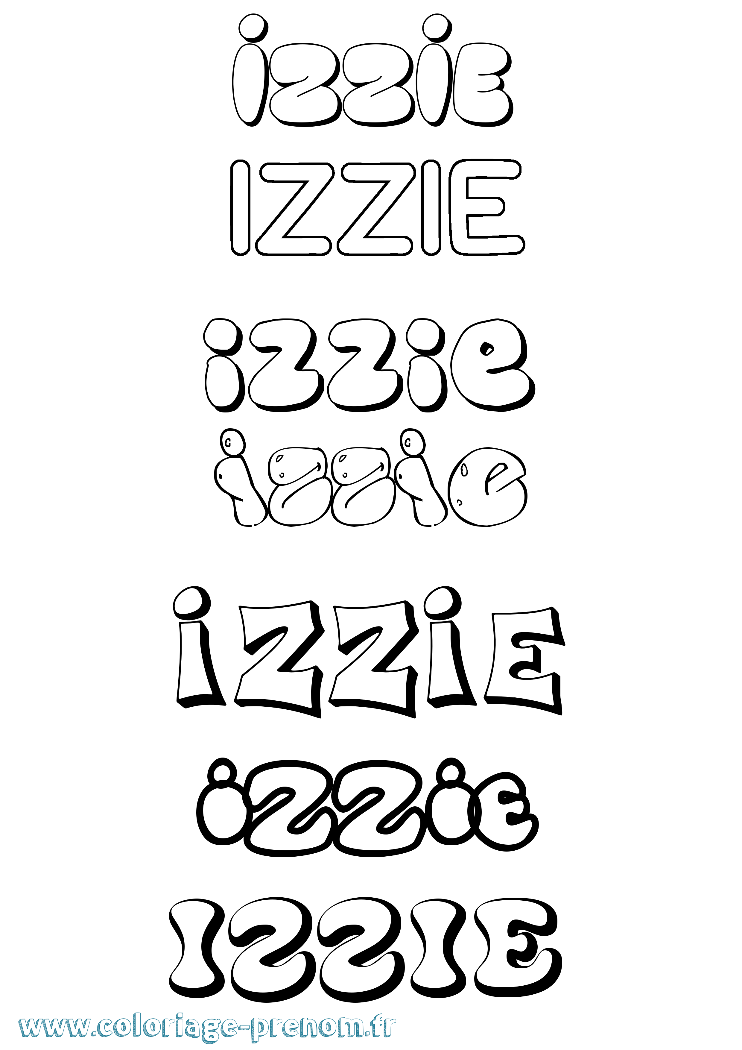 Coloriage prénom Izzie Bubble