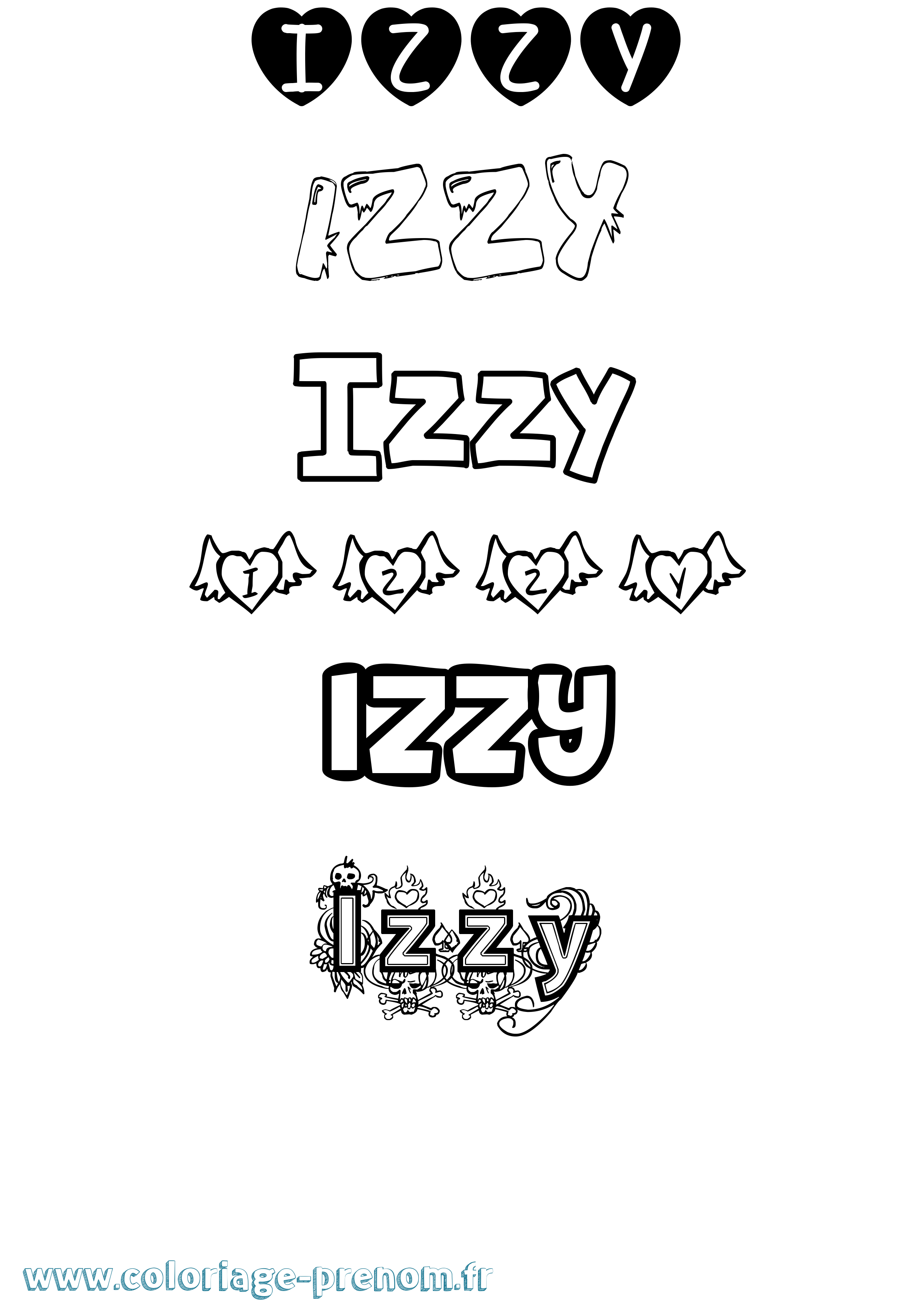 Coloriage prénom Izzy Girly