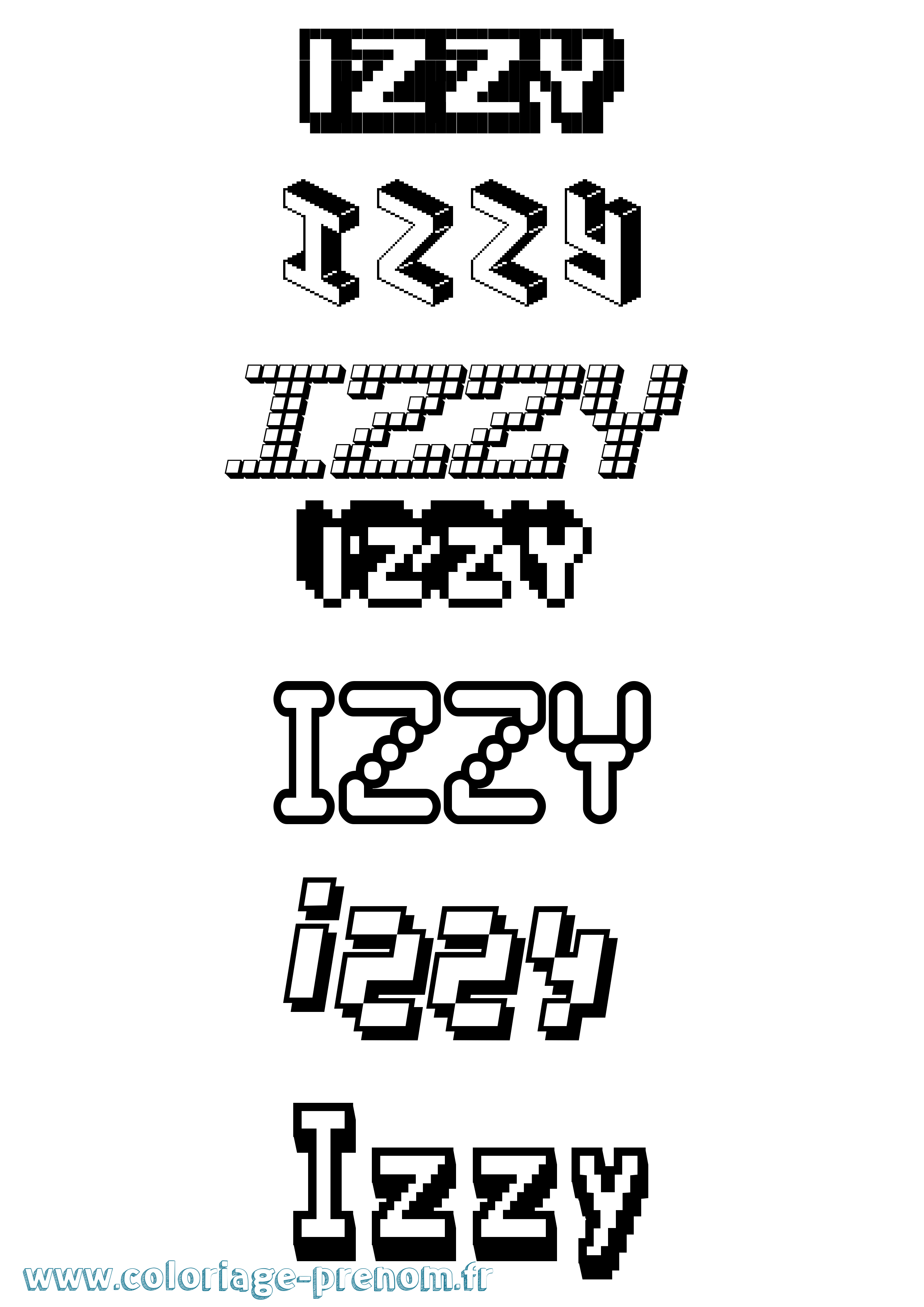 Coloriage prénom Izzy Pixel