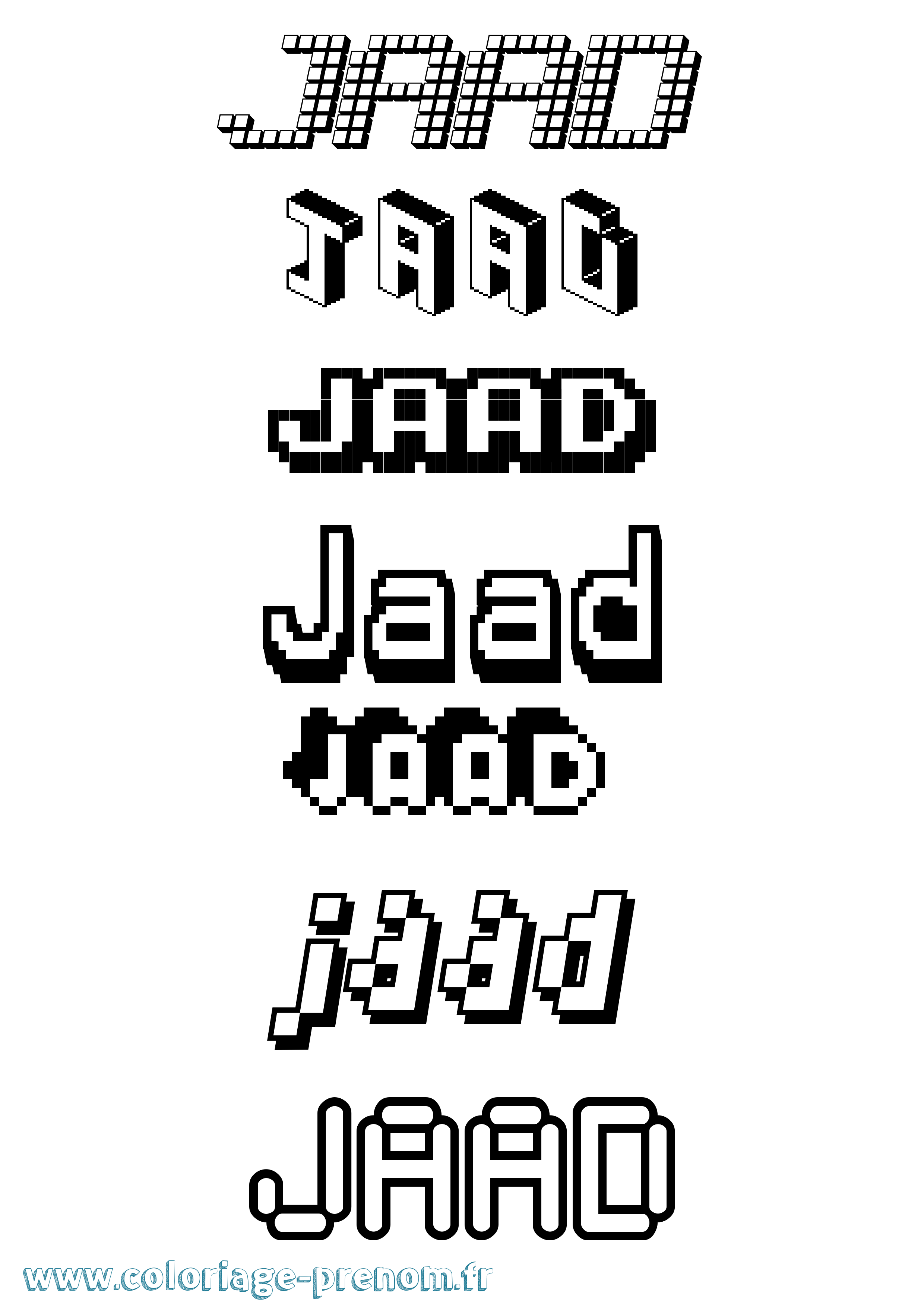Coloriage prénom Jaad Pixel