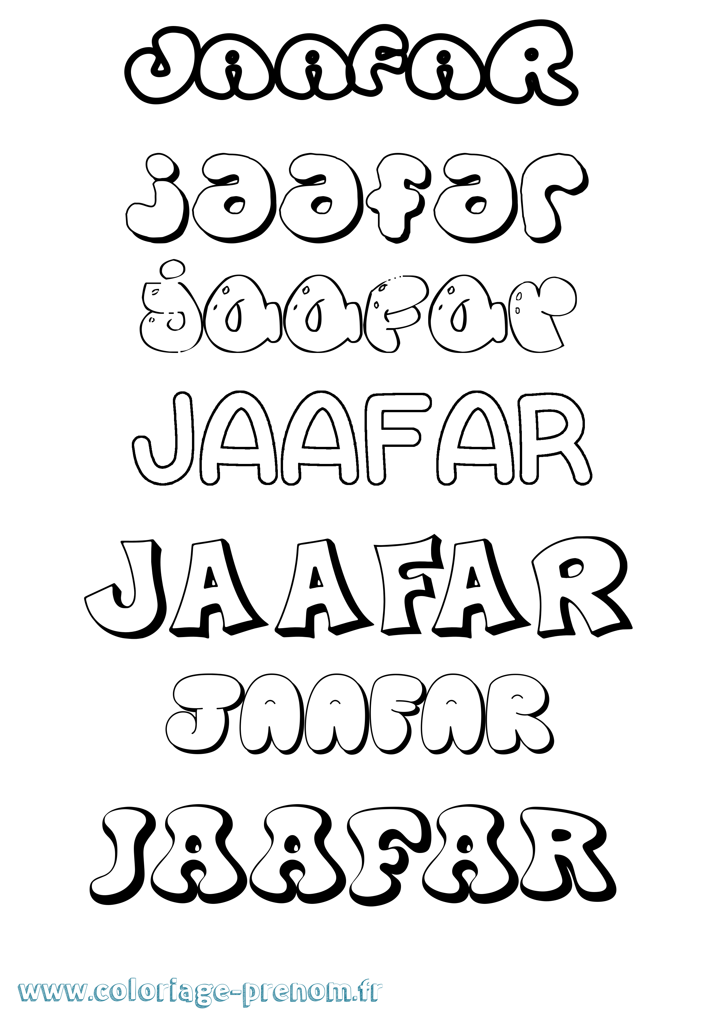 Coloriage prénom Jaafar Bubble