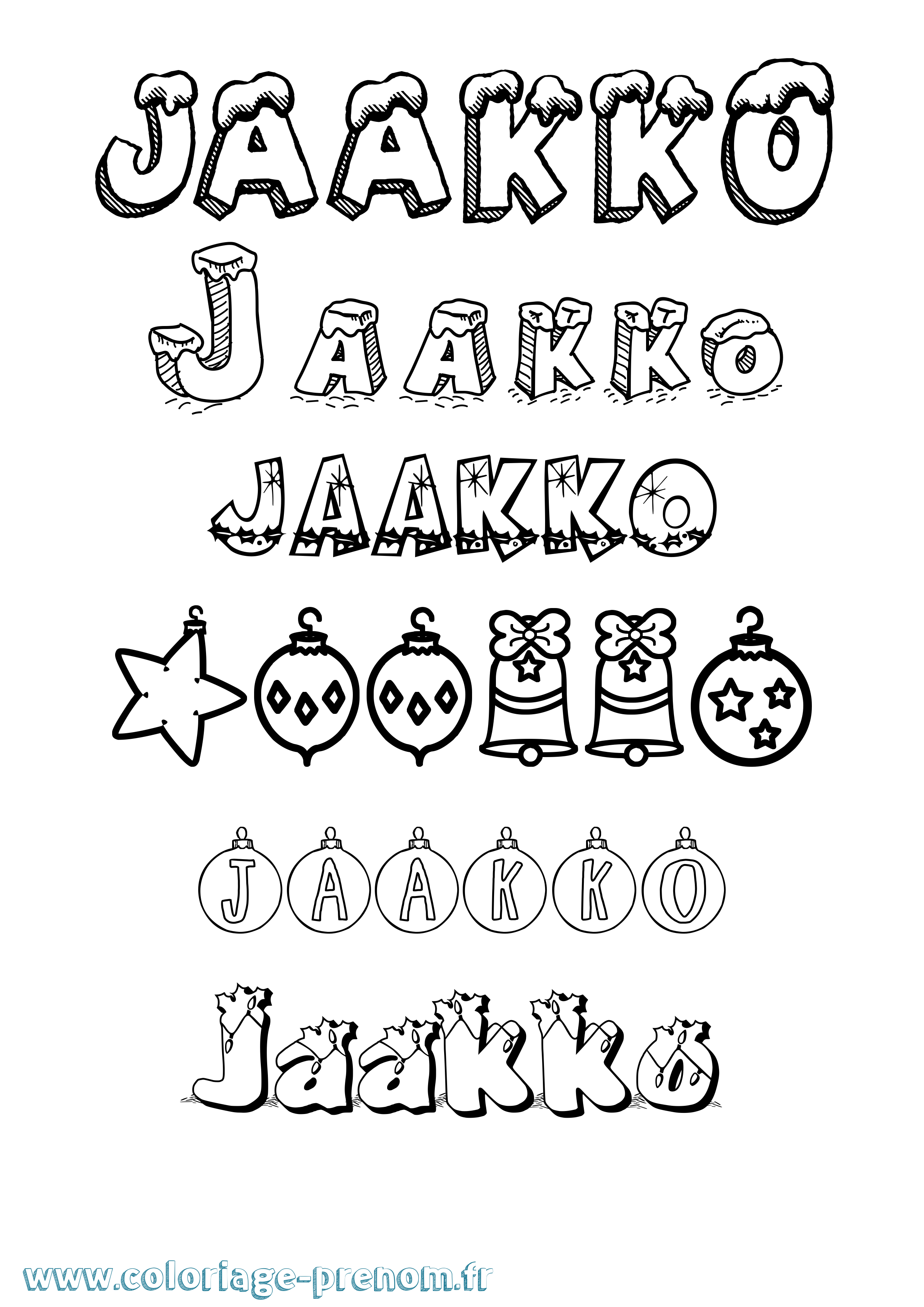 Coloriage Jaakko Noël Coloriage prénom Jaakko Noël
