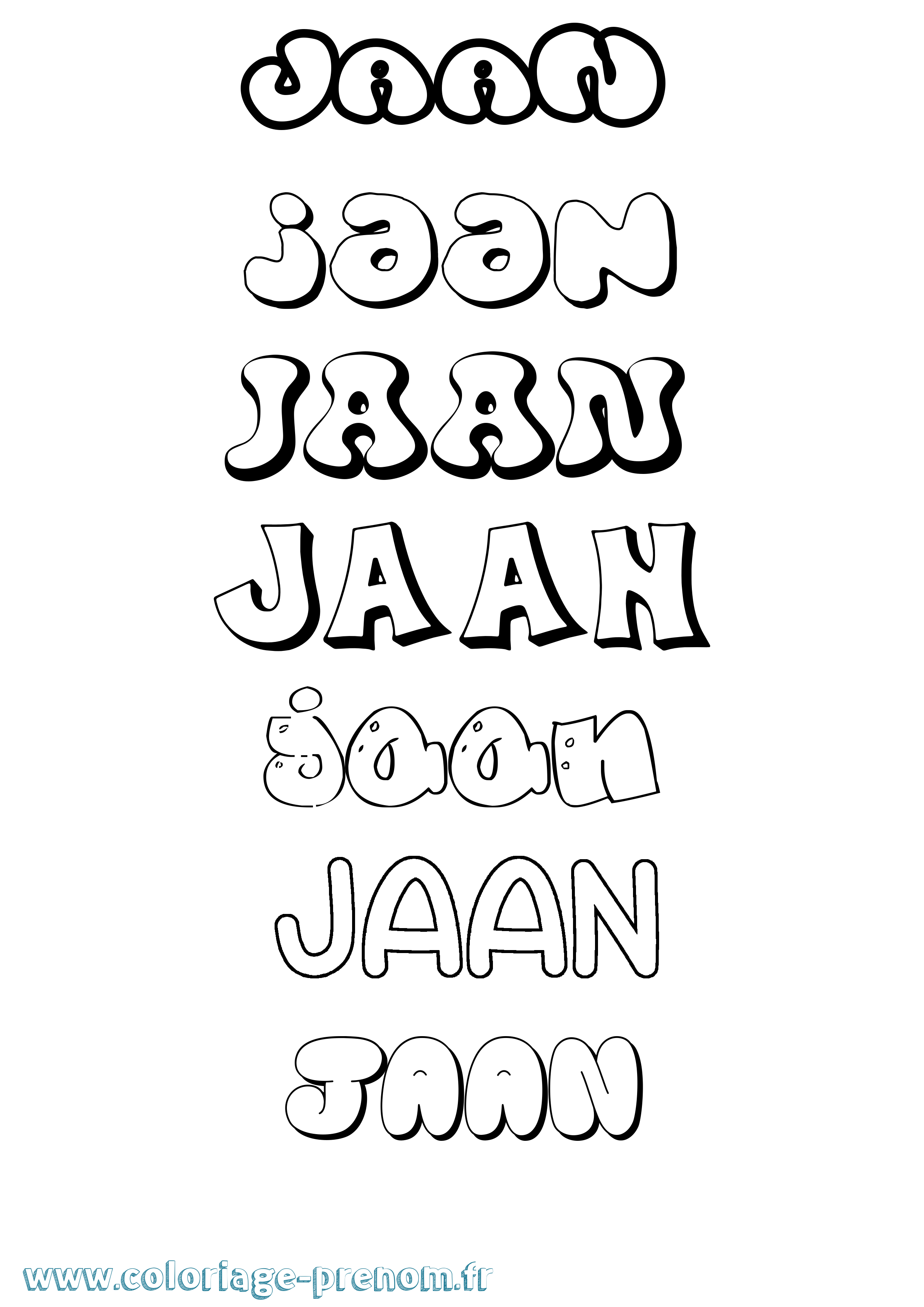 Coloriage prénom Jaan Bubble