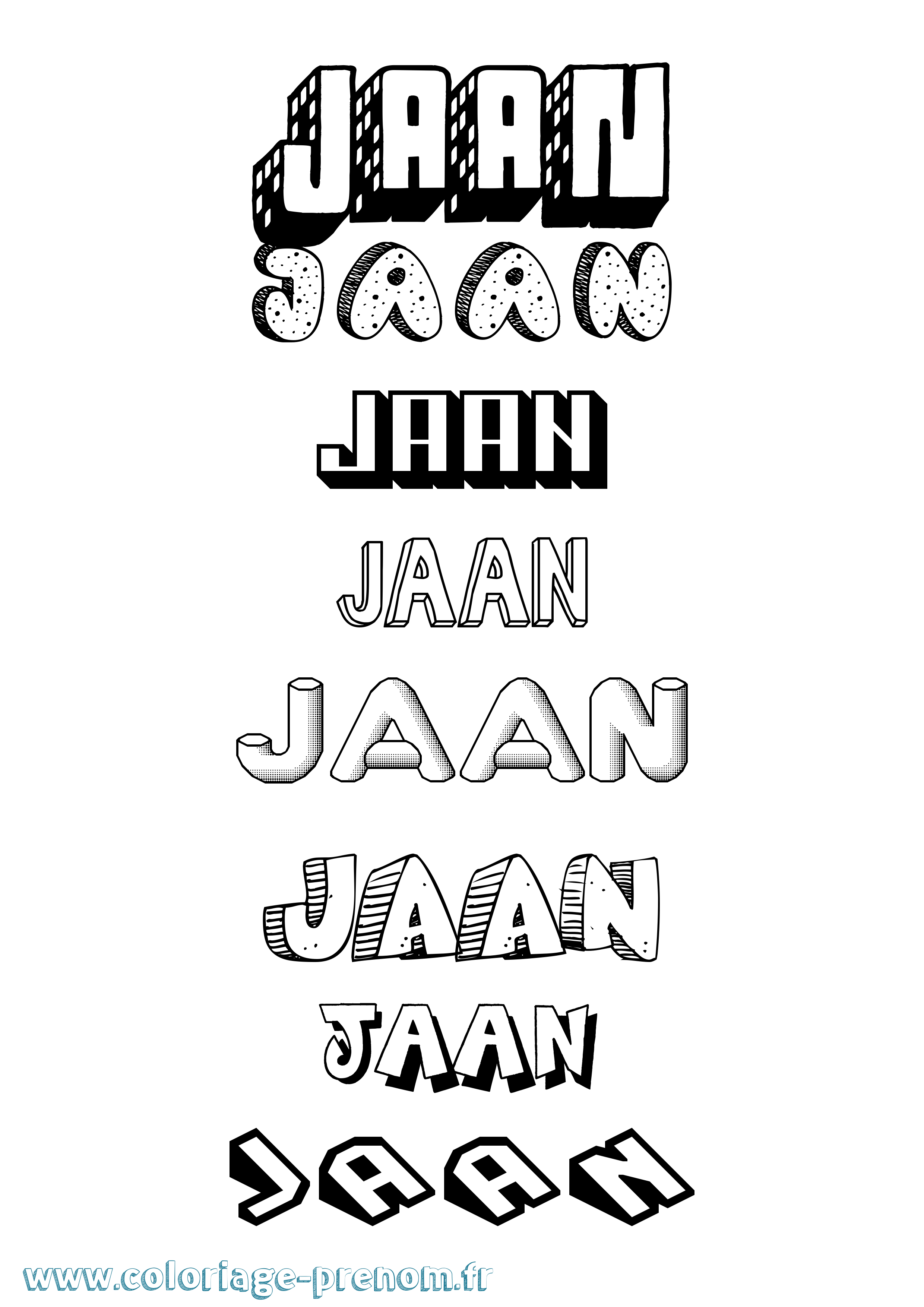 Coloriage prénom Jaan Effet 3D