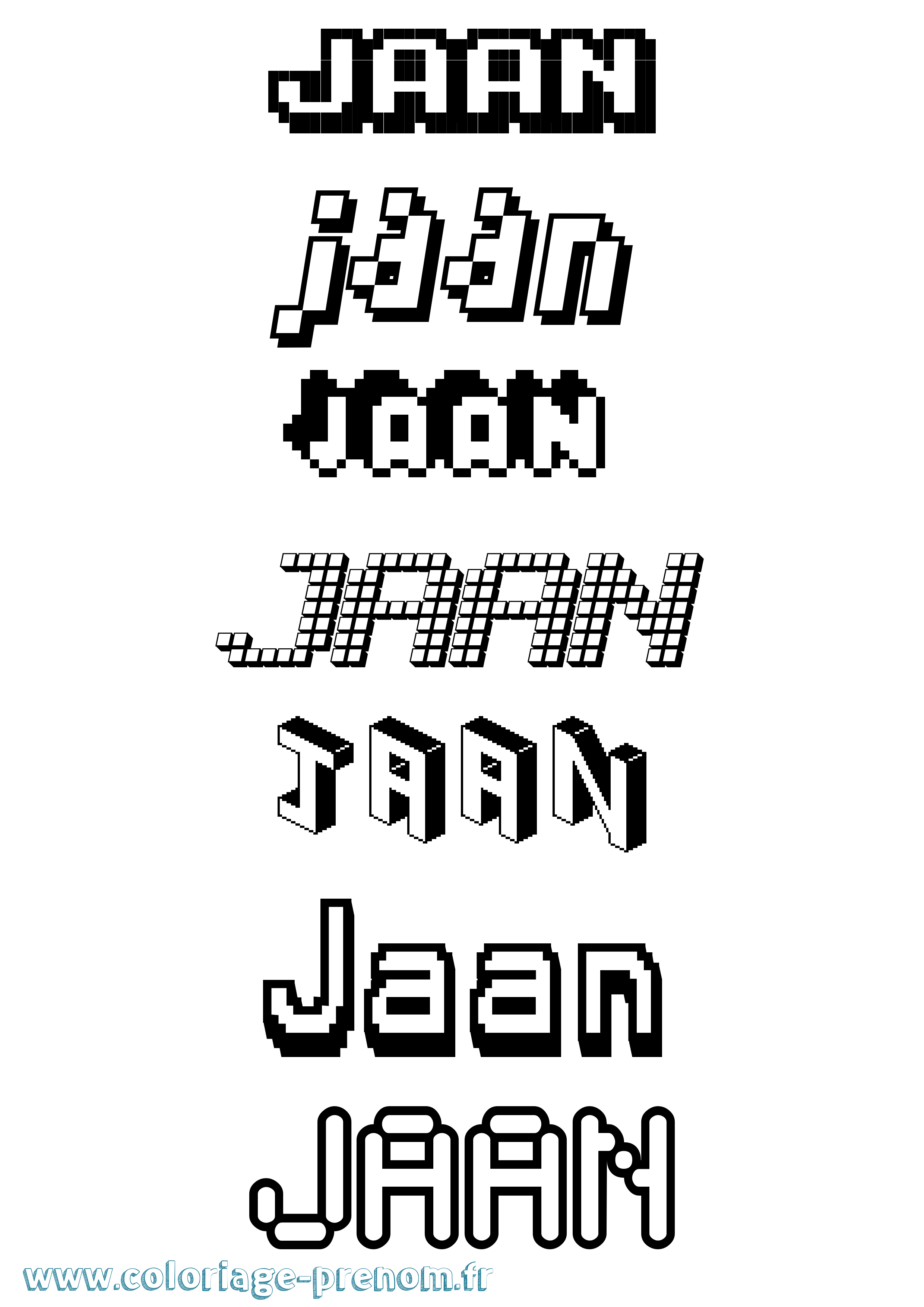 Coloriage prénom Jaan Pixel